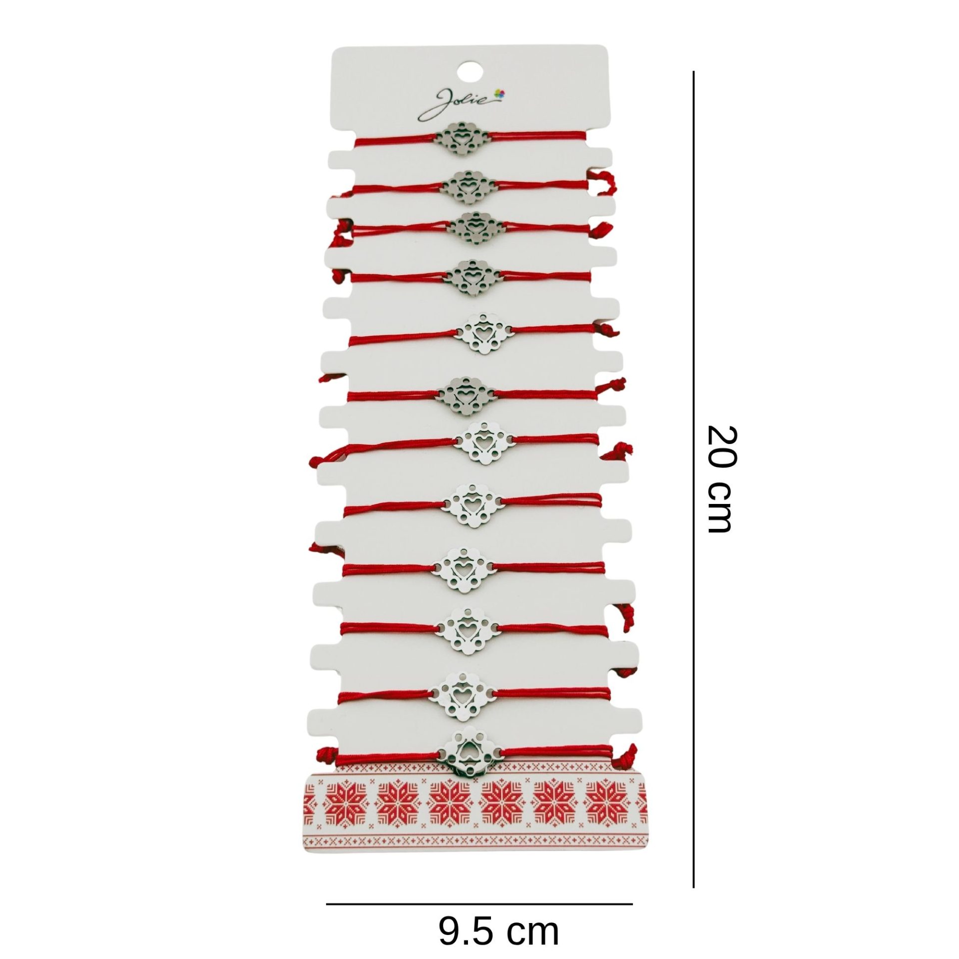 Bratara Martisor pentru Dama, Jolie, Model Inima in Floare, Set 12 bucati, Pandativ Argintiu din Inox cu Snur Rosu Ajustabil 2