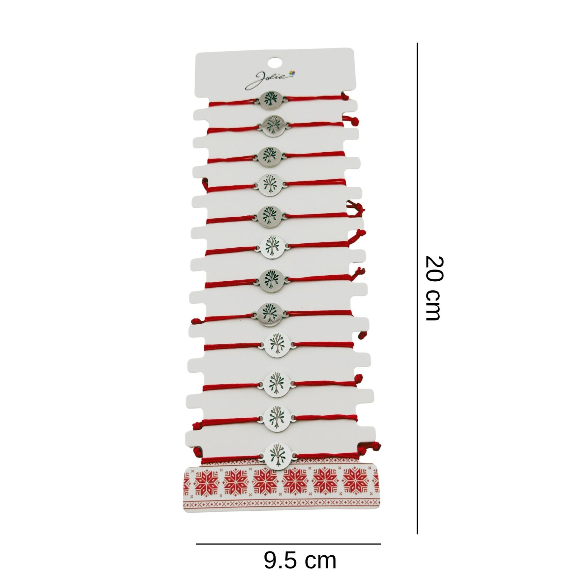 Bratara Martisor pentru Dama, Jolie, Model Copacul Vietii, Set 12 bucati, Pandativ Argintiu din Inox cu Snur Rosu Ajustabil 2