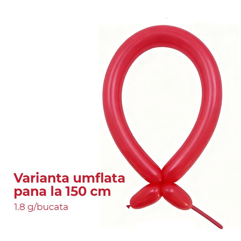 Baloane de Modelaj, Flippy, Set 50 bucati, Model Standard, din Latex, 30 x 1.5 cm, 1.8 g per unitate, pana la 150 cm, Rosu
