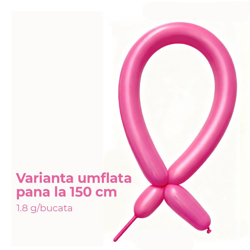 Baloane de Modelaj, Flippy, Set 50 bucati, Model Standard, din Latex, 30 x 1.5 cm, 1.8 g per unitate, pana la 150 cm, Fucsia