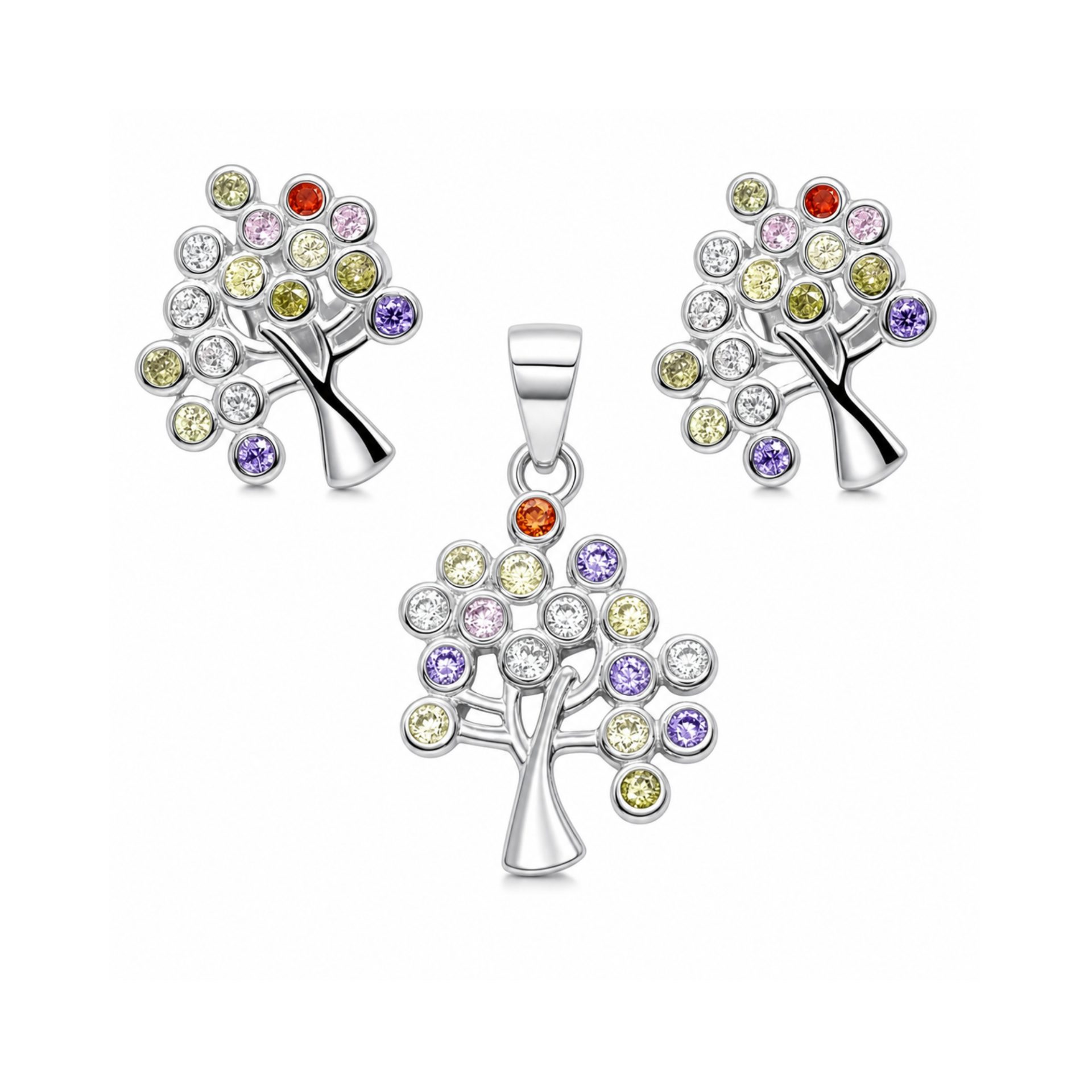 Set din argint 925 copac cu pietre colorate