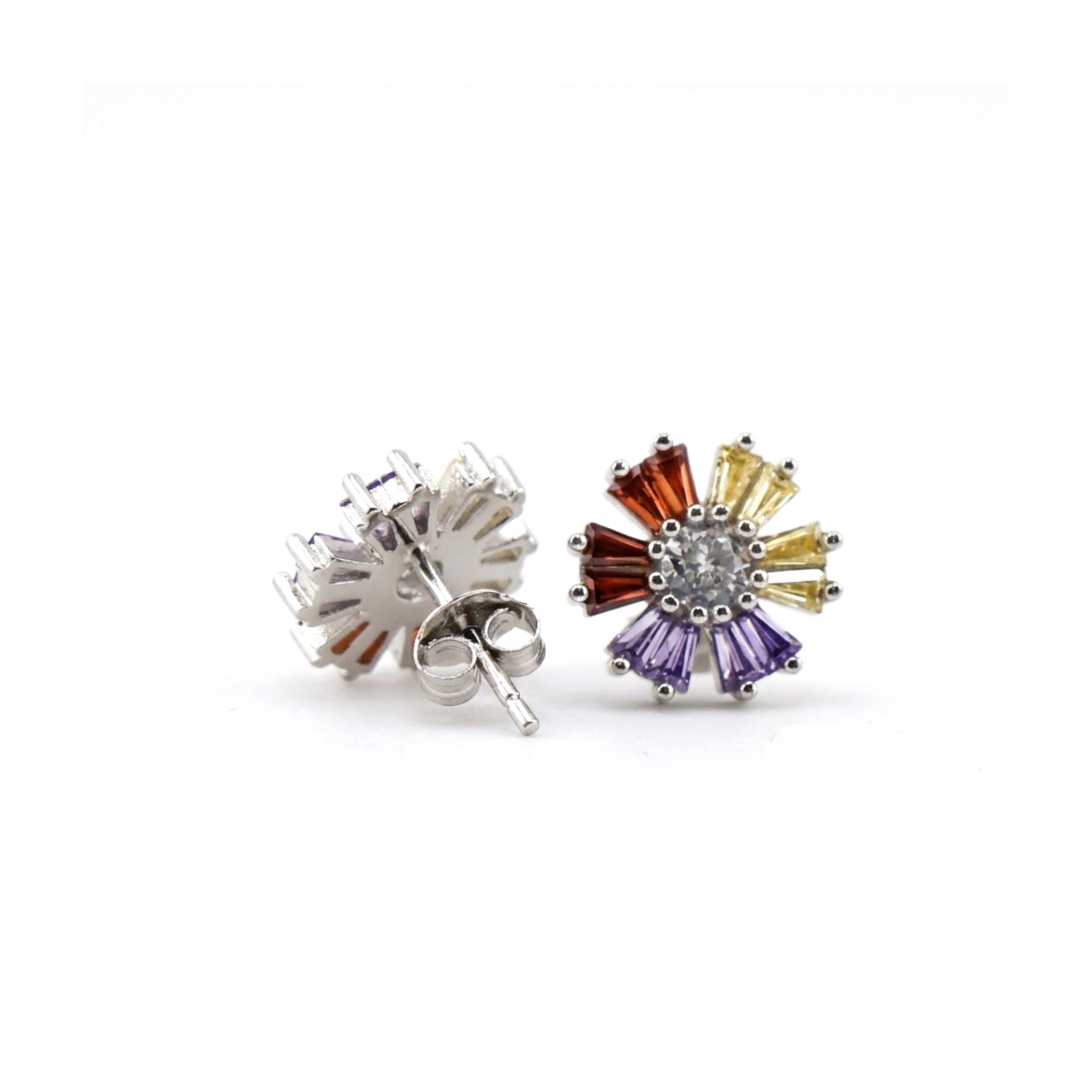 Set Argint 925 Flori Multicolore cu Mijloc Alb Model 1, 5.2 g