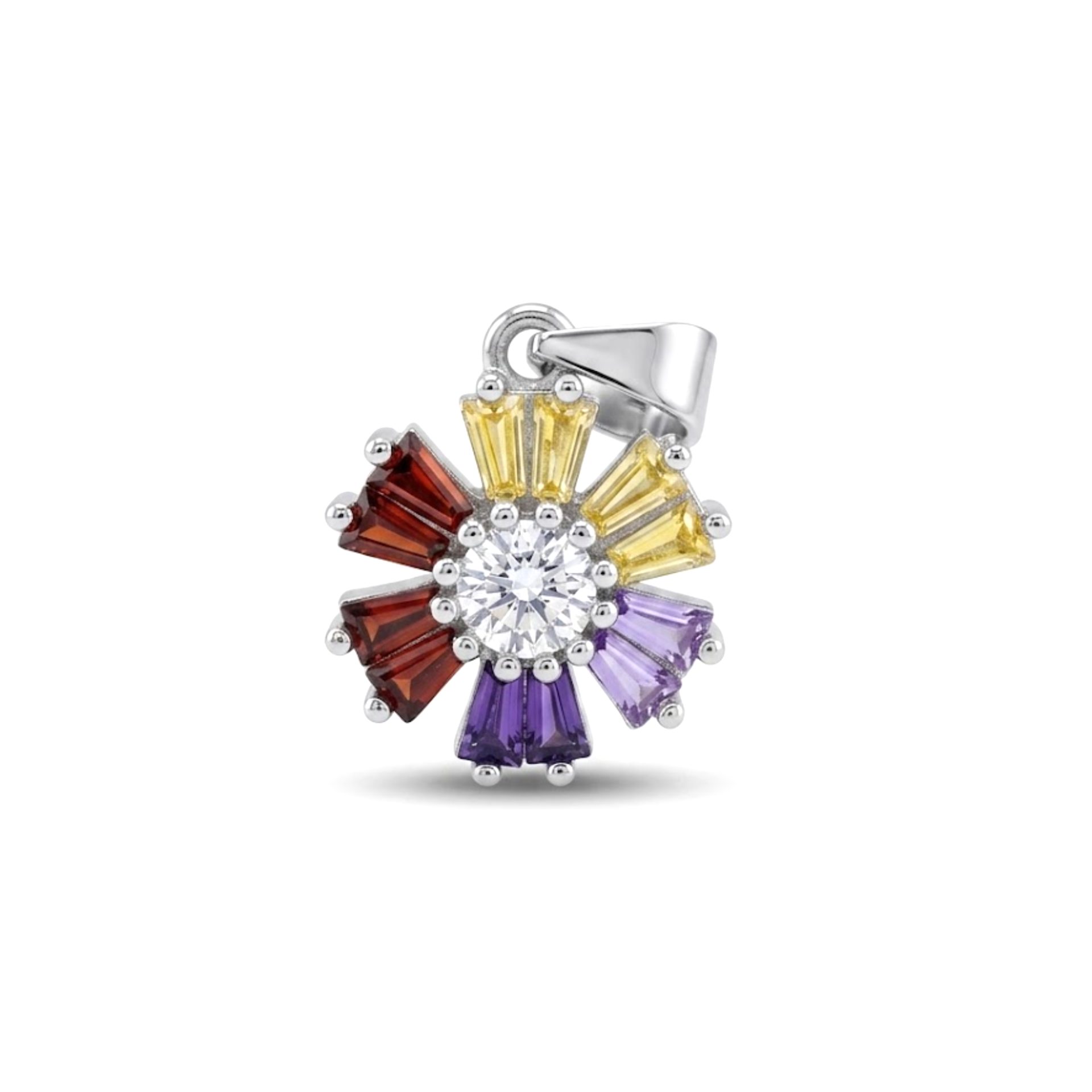 Set Argint 925 Flori Multicolore cu Mijloc Alb Model 1, 5.2 g