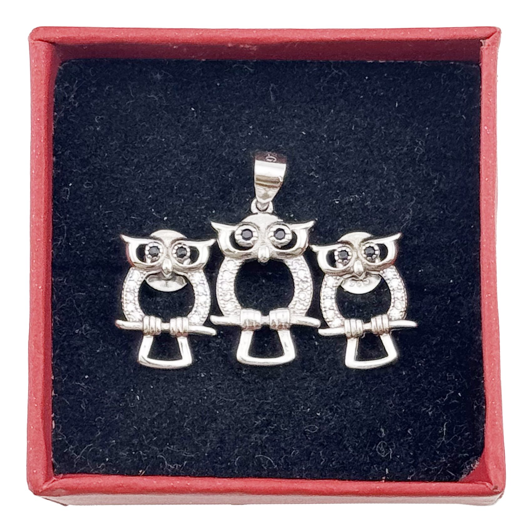 Set Pandativ cu Cercei pentru Dama, Jolie, Argint 925, Model Bufnita Contur, 4.1g, 2 cm x 1.1 cm, Argintiu