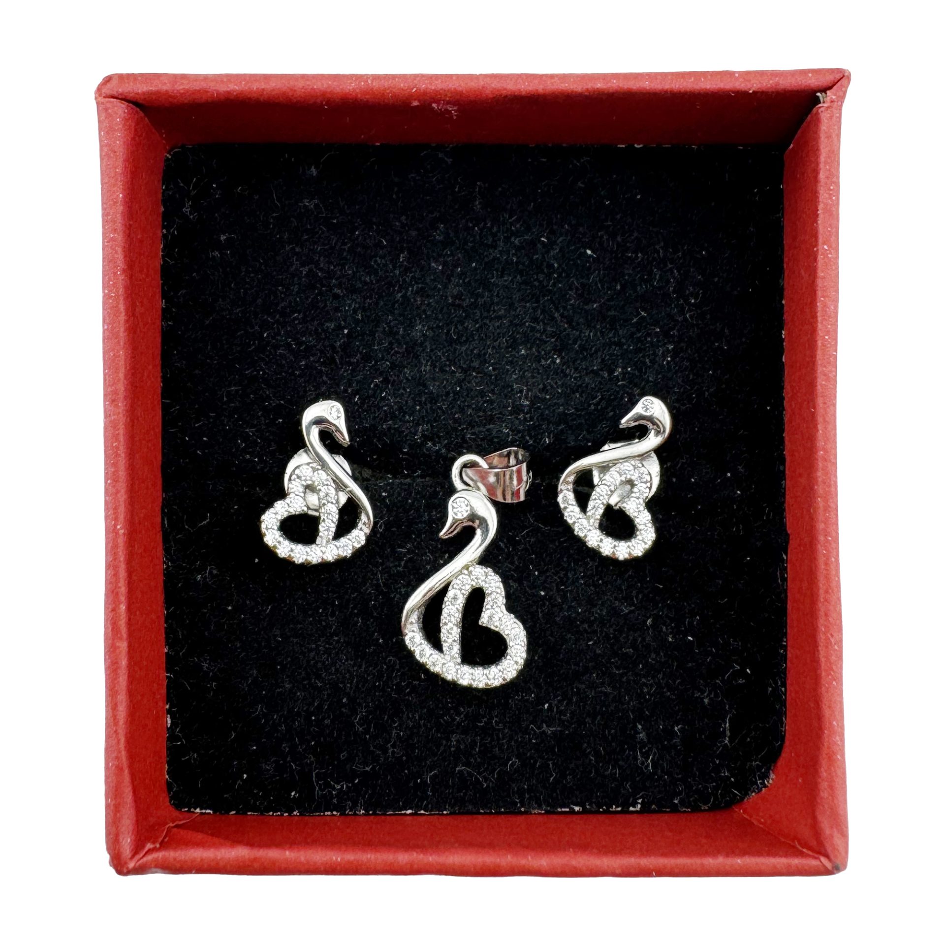 Set Pandativ cu Cercei pentru Dama, Jolie, Argint 925, Model Lebada cu Pietre, 2.7g, 1 cm x 1 cm, Argintiu