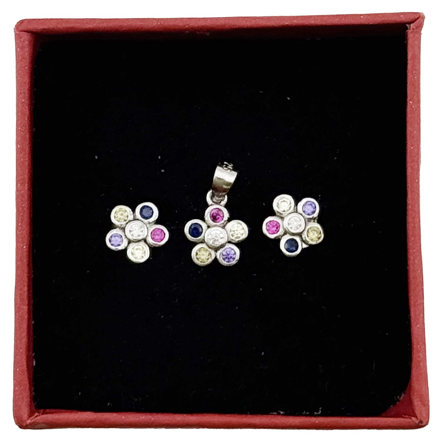 Set Pandativ cu Cercei pentru Dama, Jolie, Argint 925, Model Floricele Colorate, 1.60 g, Argintiu