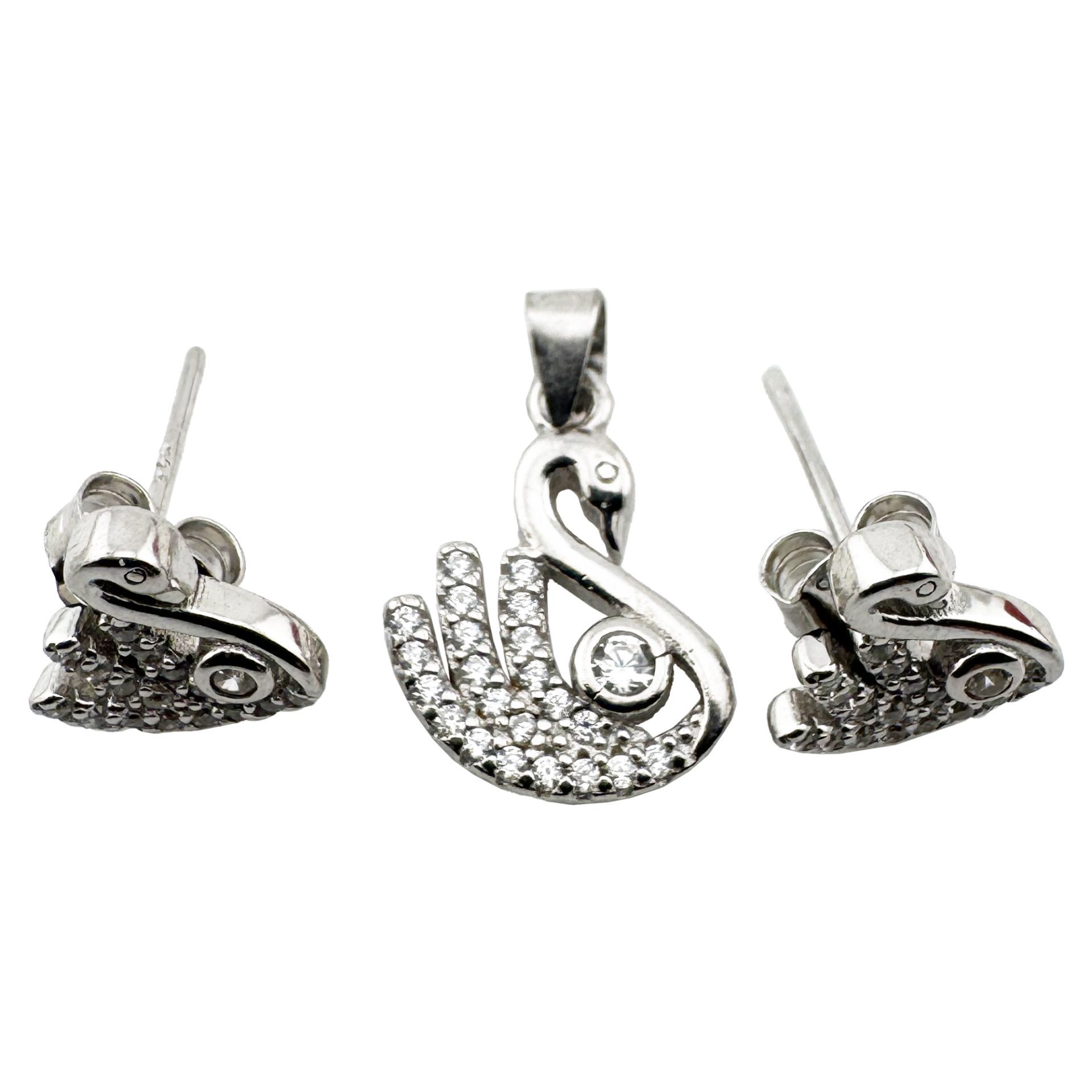 Set Pandativ cu Cercei pentru Dama, Jolie, Argint 925, Model Lebada cu Pietre, 2.7g, 1.5 cm x 1 cm, Argintiu