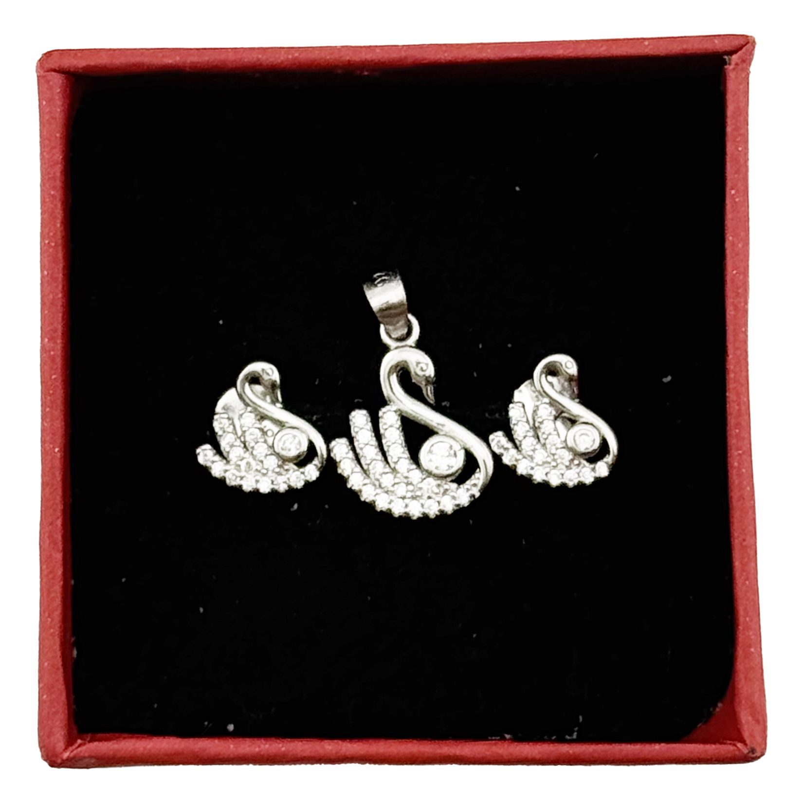 Set Pandativ cu Cercei pentru Dama, Jolie, Argint 925, Model Lebada cu Pietre, 2.7g, 1.5 cm x 1 cm, Argintiu