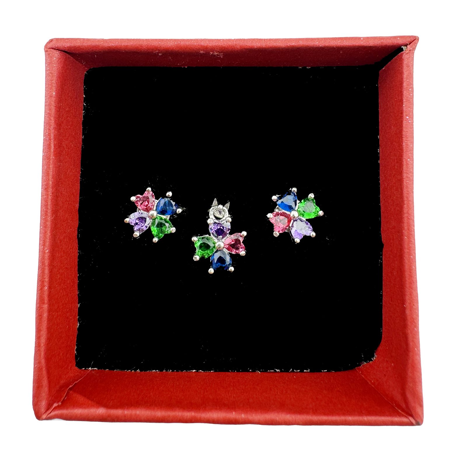 Set Cercei si Pandantiv din Argint 925, Jolie Silver, pentru Dama, Model Floare Rasucita Colorata, 2.07 g, Argintiu/Multicolor