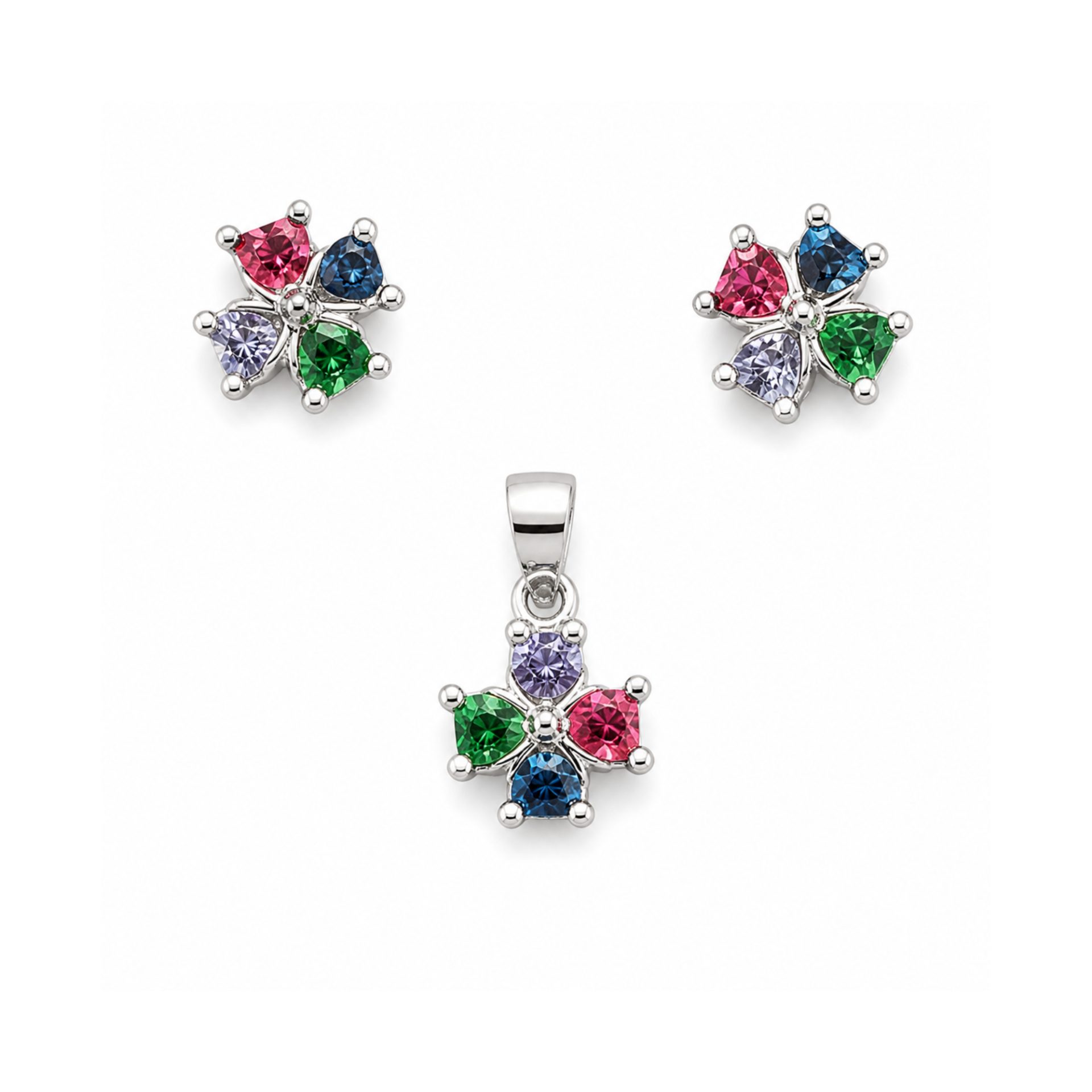 Set argint 925 Jolie Silver floare 4 petale colorate