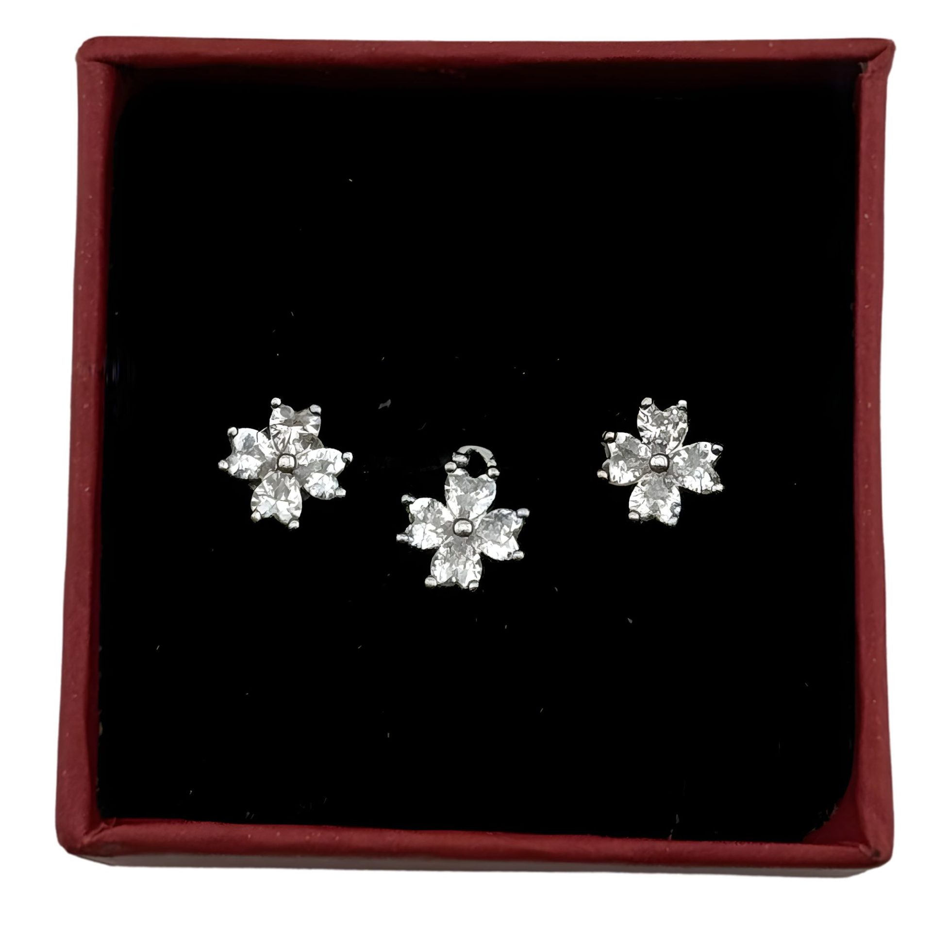 Set Cercei si Pandantiv, Jolie Silver, Argint 925, Model Floare 4 Petale, Pietre Zirconia Albe, 1.63 gr, Argintiu