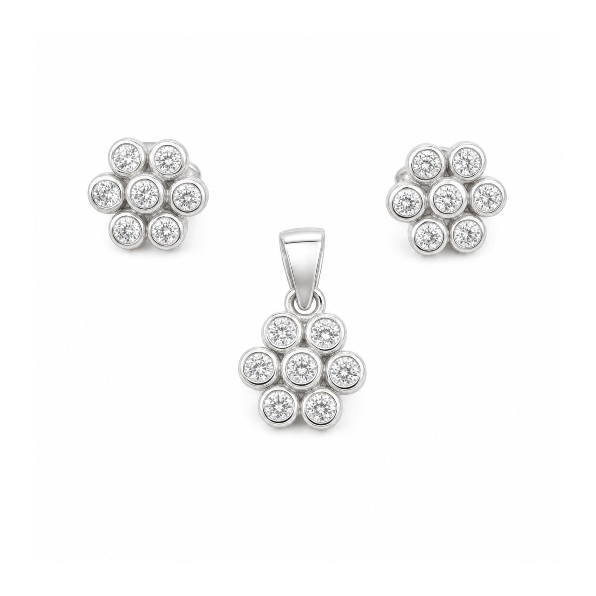 Set bijuterii dama argint 925 floricele pietre albe