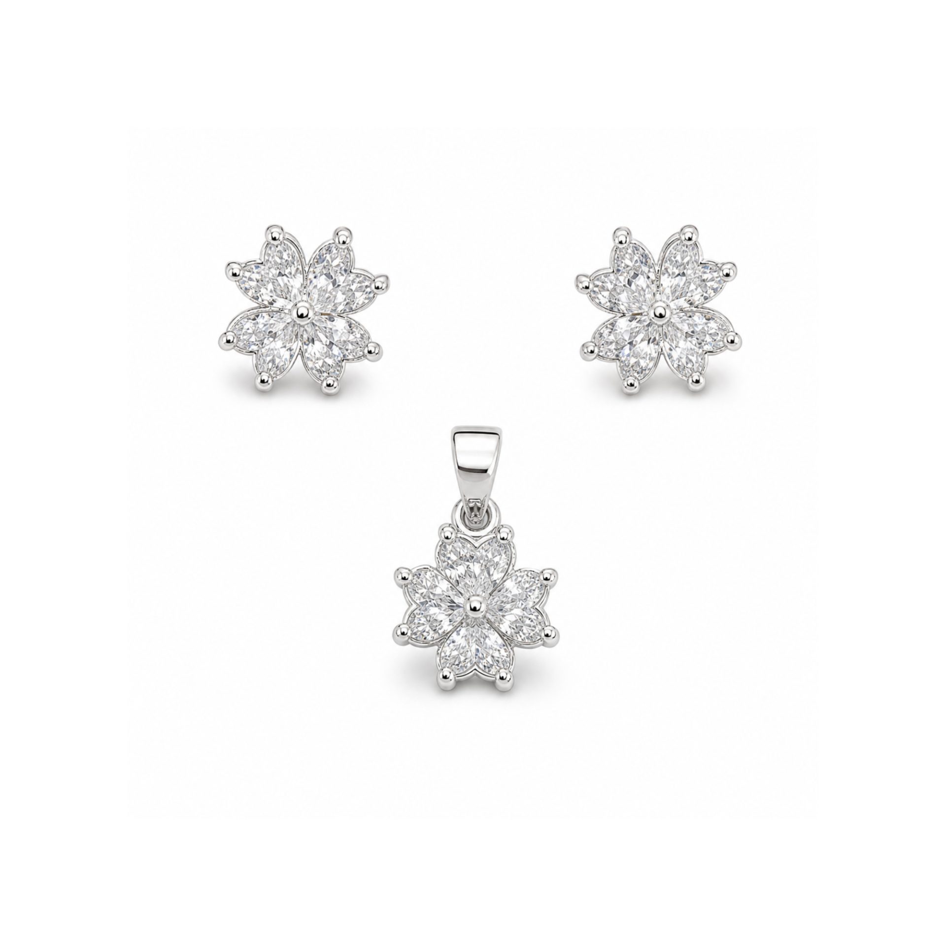 Set Argint 925 Jolie Silver Floare 4 Petale Pietre Albe