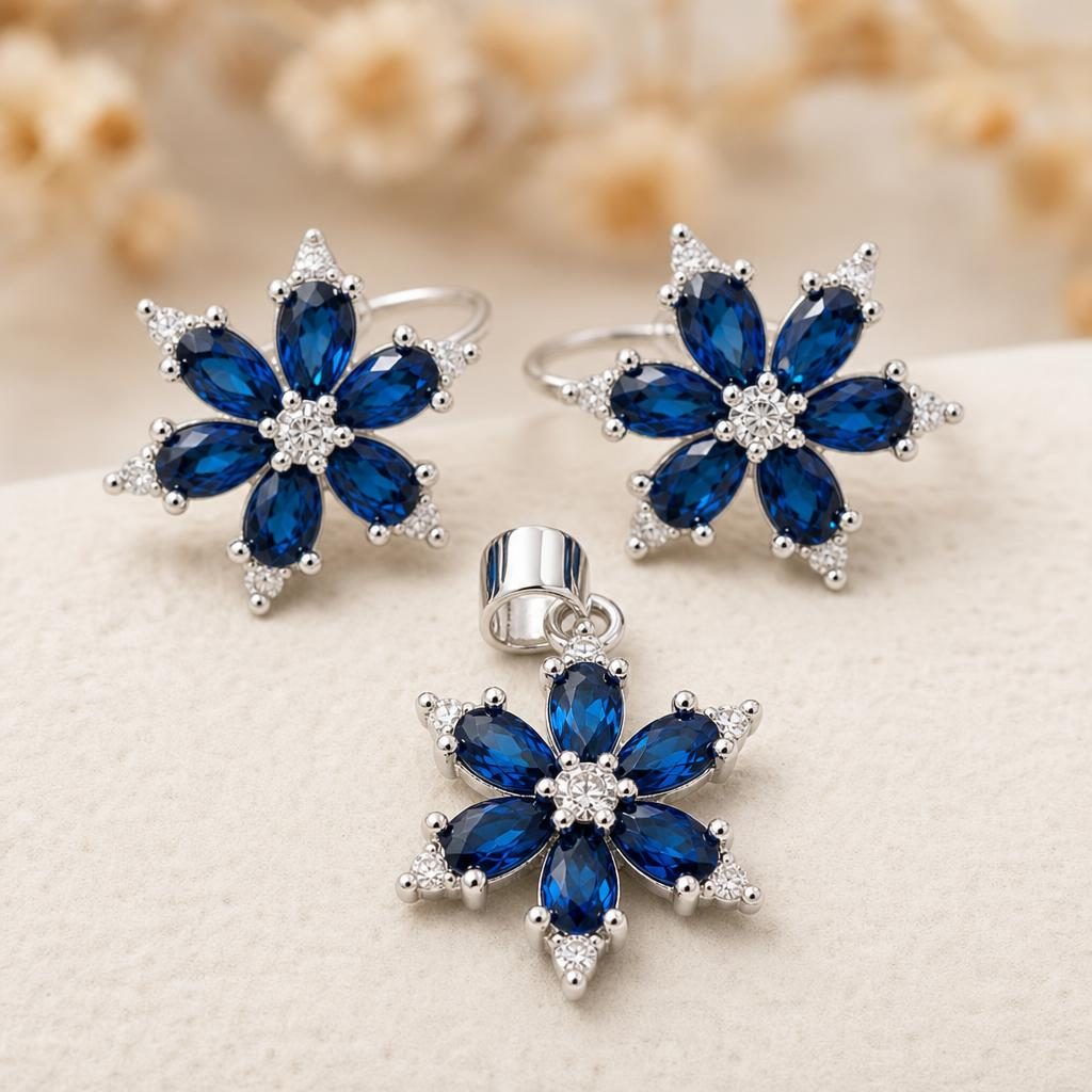 Ansamblu Set Argint 925 Floare Colorata