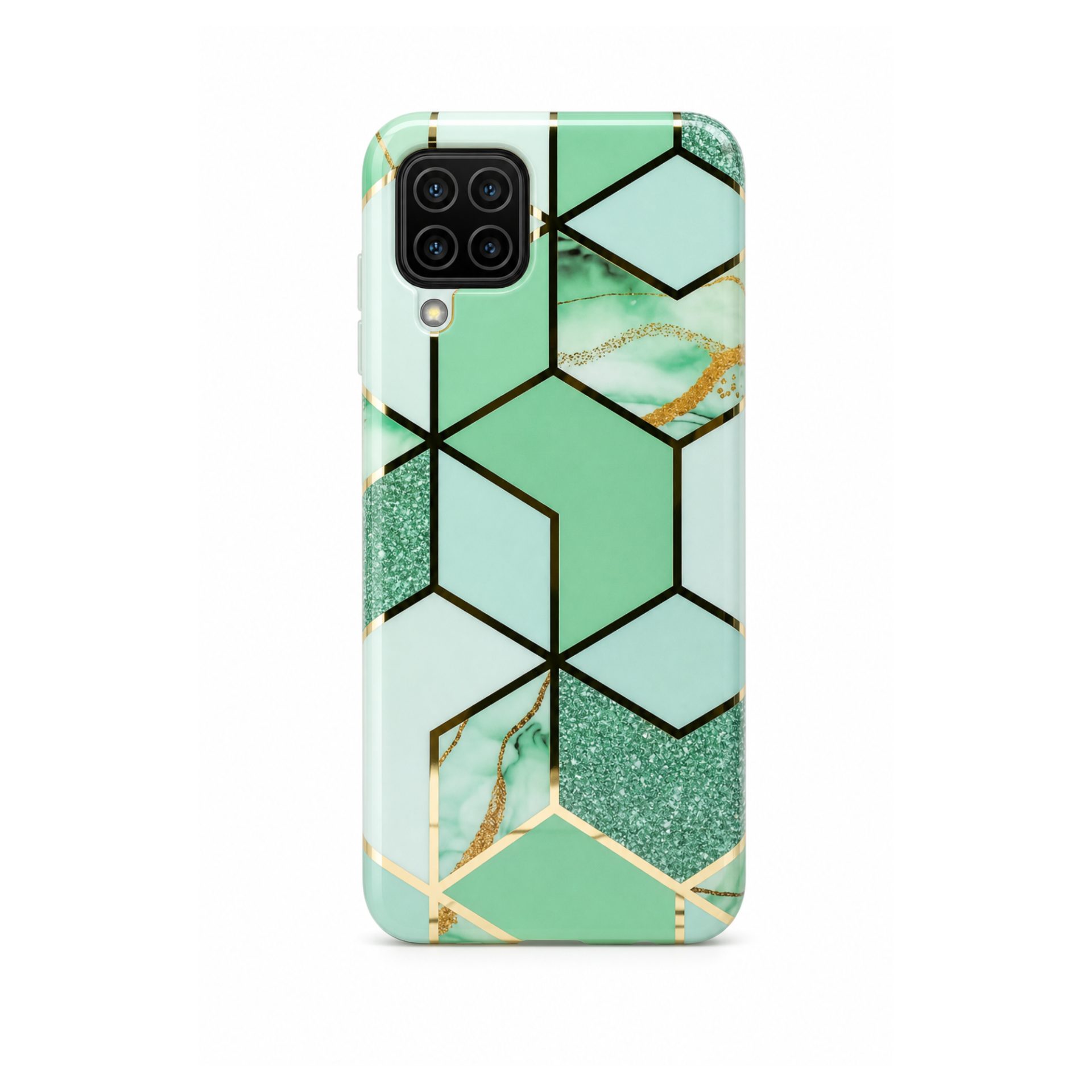 Husa protectie Samsung Galaxy A12, Marble Series, verde/auriu