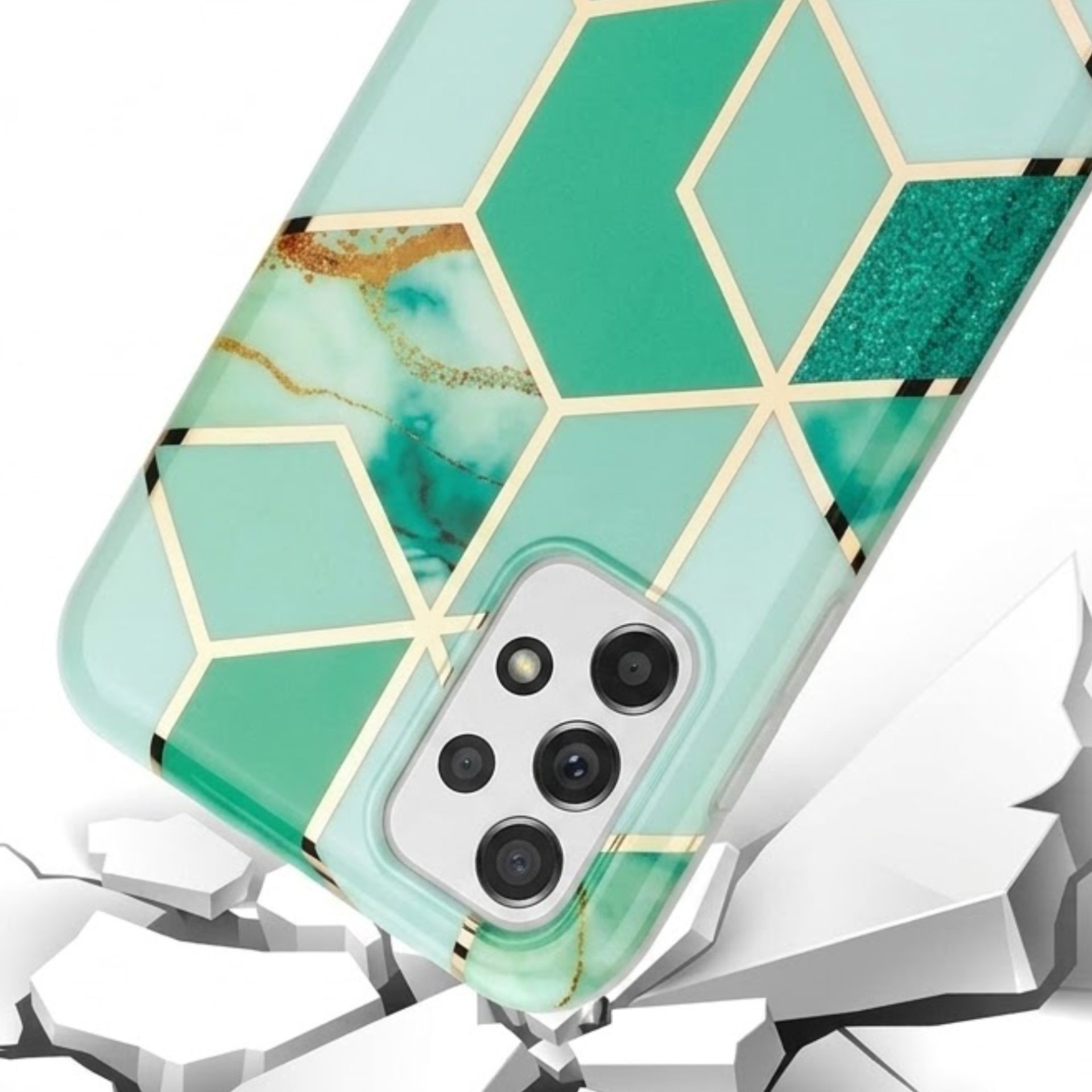 Husa protectie Flippy compatibila cu Samsung Galaxy A32 Soft IMD TPU Marble Geometric Verde