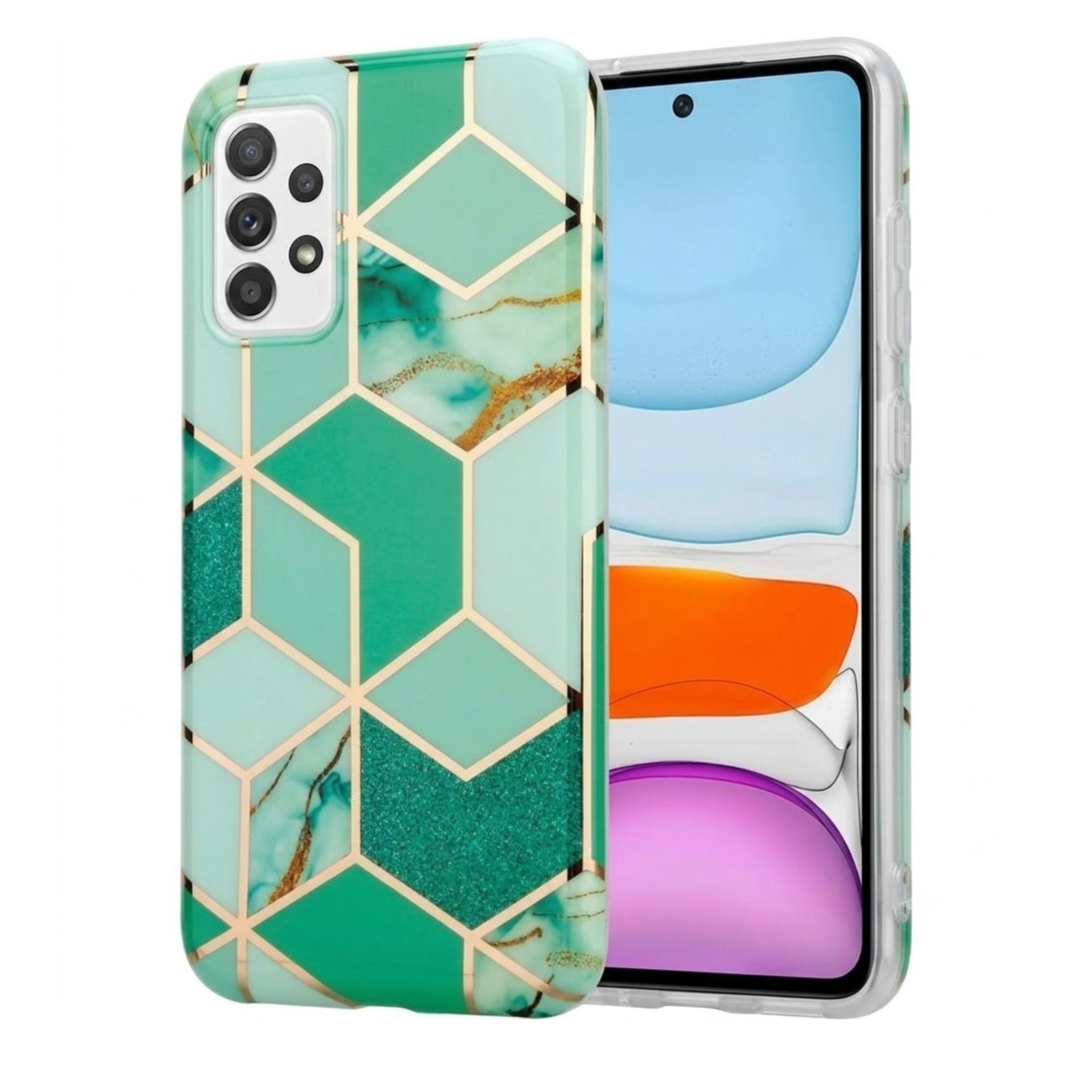 Husa protectie Flippy compatibila cu Samsung Galaxy A32 Soft IMD TPU Marble Geometric Verde