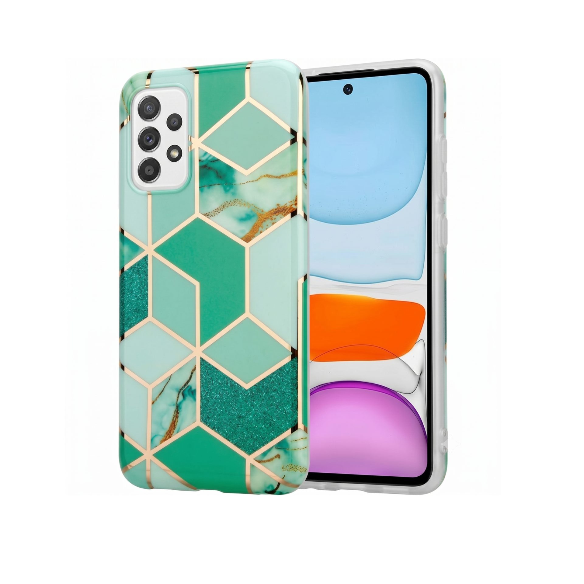 Husa protectie Flippy compatibila cu Samsung Galaxy A72 Soft IMD TPU Marble Geometric Verde