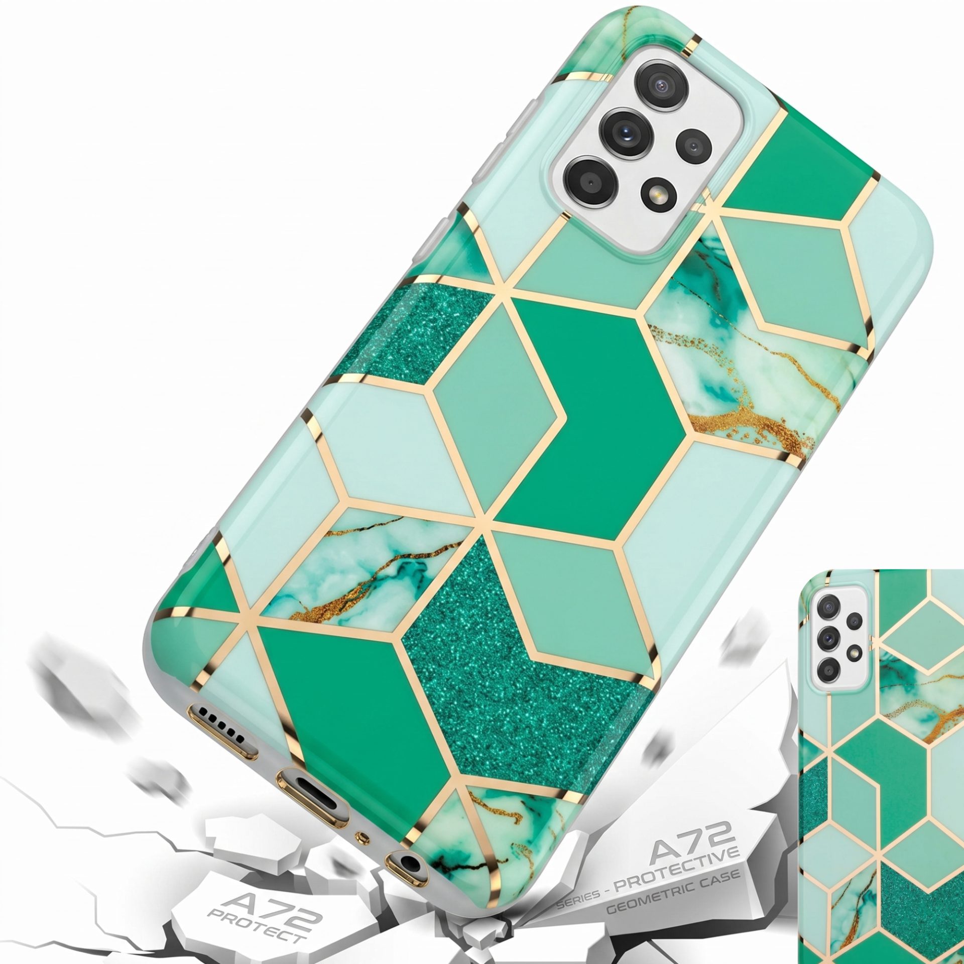 Husa protectie Flippy compatibila cu Samsung Galaxy A72 Soft IMD TPU Marble Geometric Verde
