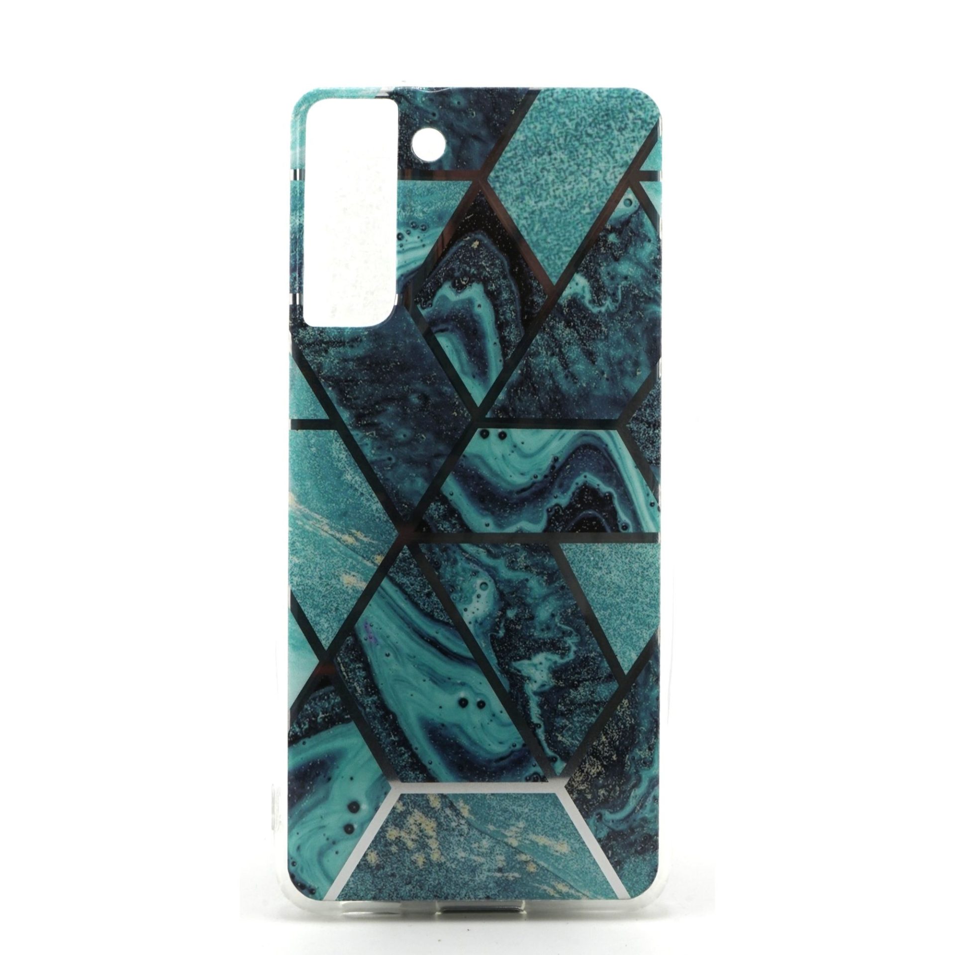Husa protectie Flippy compatibila cu Samsung Galaxy S21 5G Soft IMD TPU Marble Geometric Albastru