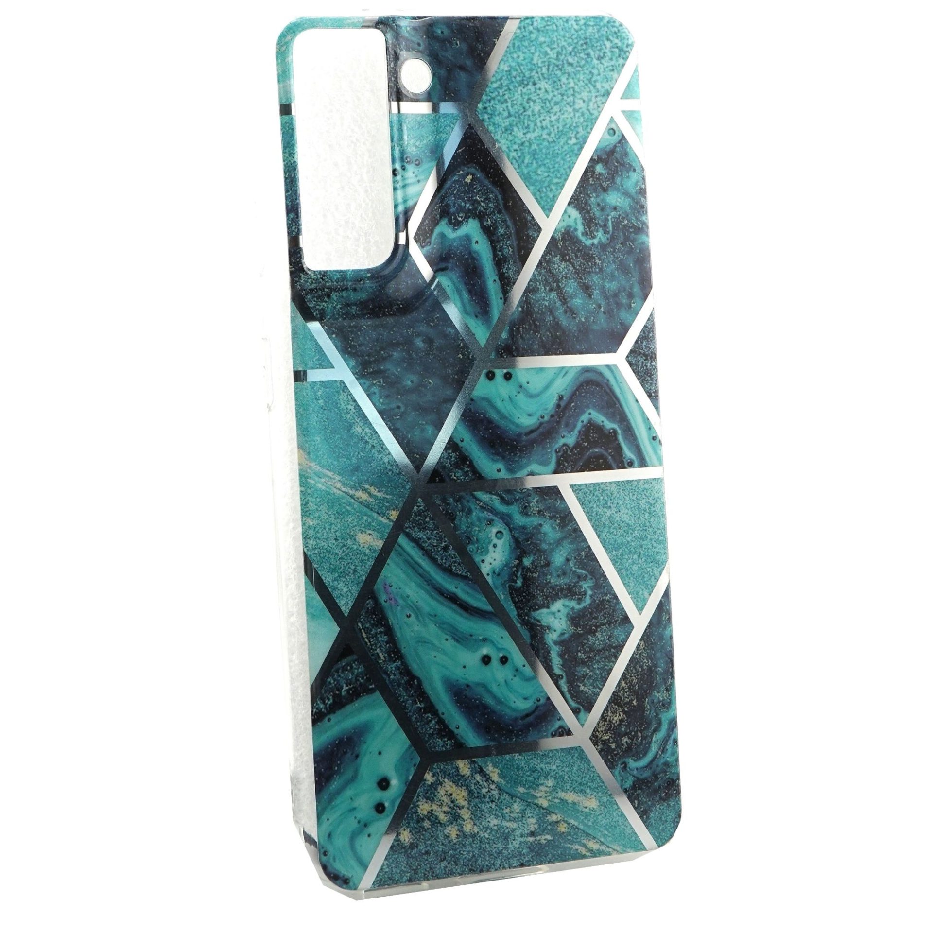 Husa protectie compatibila cu Samsung Galaxy S21 5G Soft IMD TPU Marble Geometric Albastru