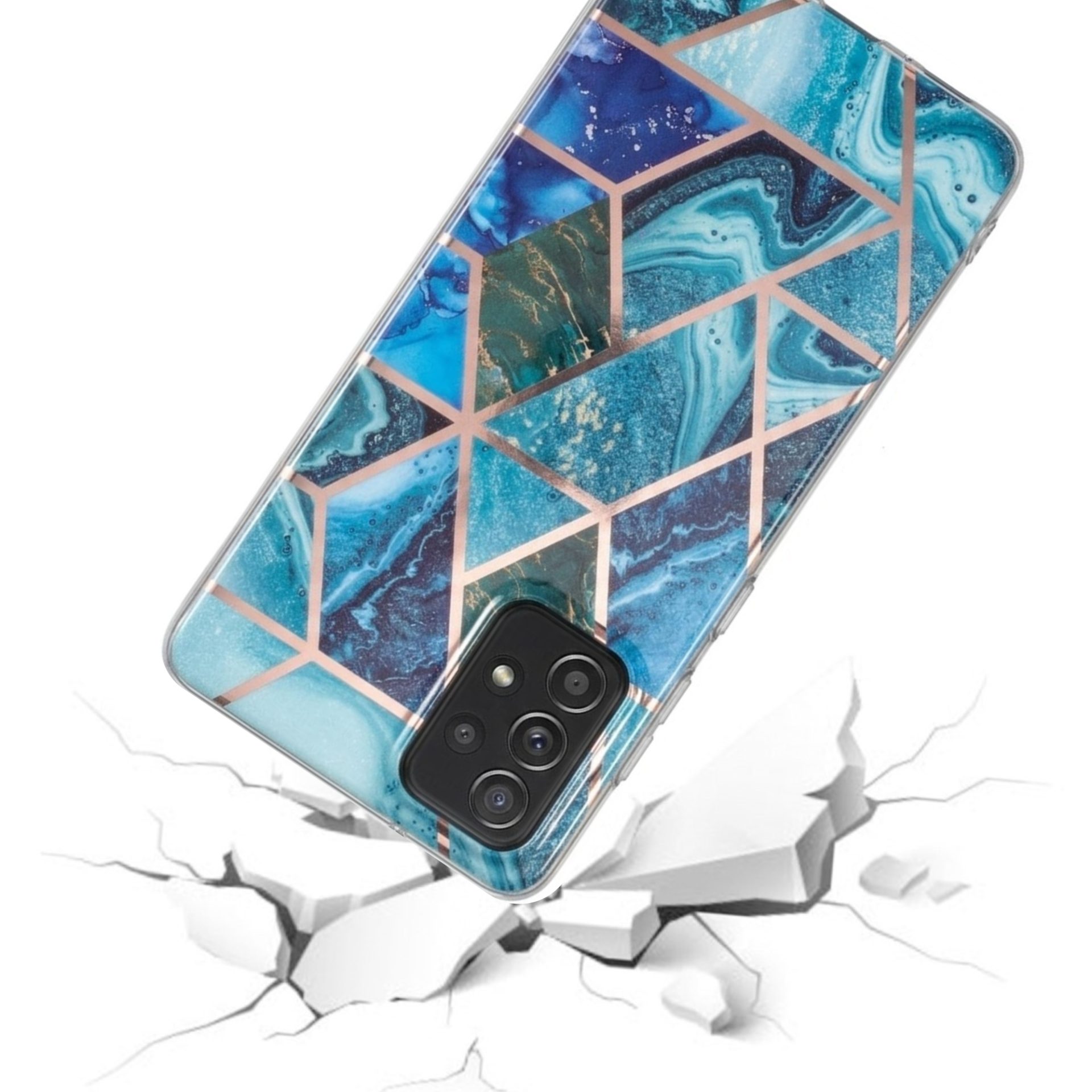 Husa protectie Flippy compatibila cu Samsung Galaxy A72 Soft IMD TPU Marble Geometric Albastru