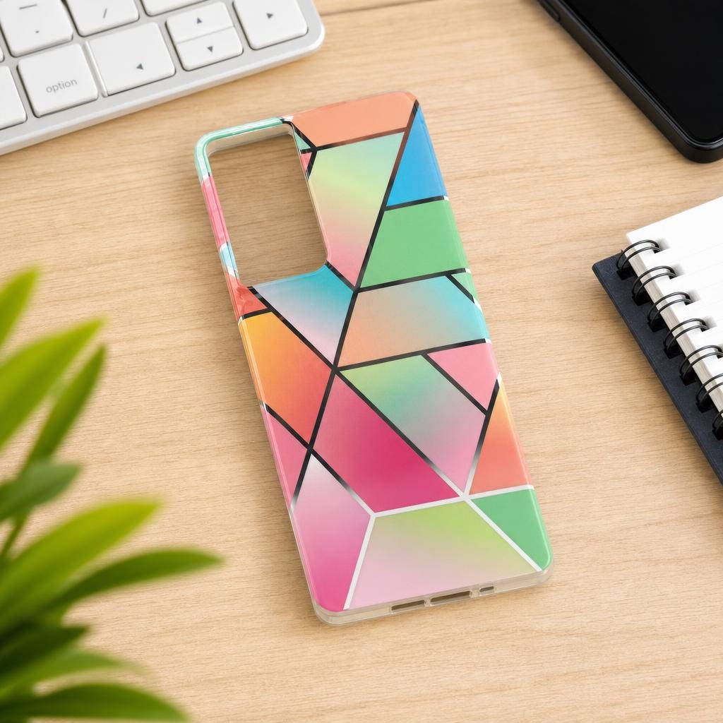 Husa protectie Flippy compatibila cu Samsung Galaxy S21 Ultra Soft IMD TPU Marble Geometric Roz