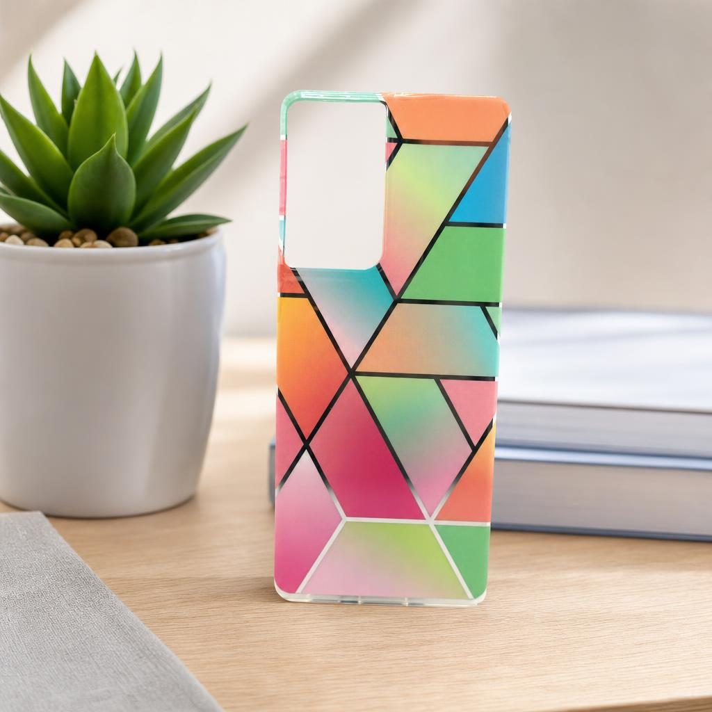 Husa protectie Flippy compatibila cu Samsung Galaxy S21 Ultra Soft IMD TPU Marble Geometric Roz