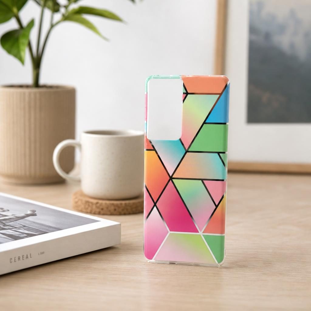 Husa protectie Flippy compatibila cu Samsung Galaxy S21 Ultra Soft IMD TPU Marble Geometric Roz