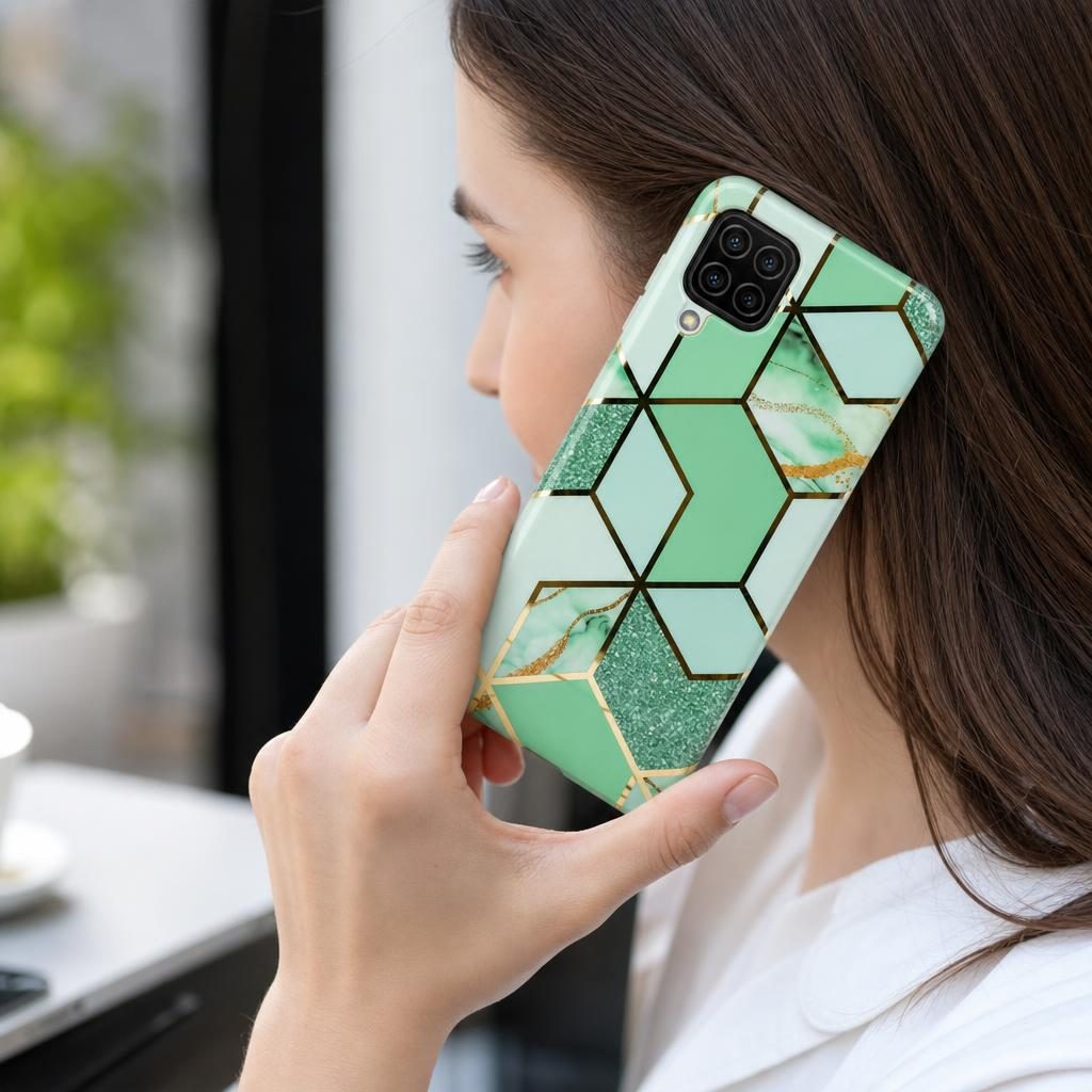 Detaliu husă Samsung Galaxy A12 Marble Verde