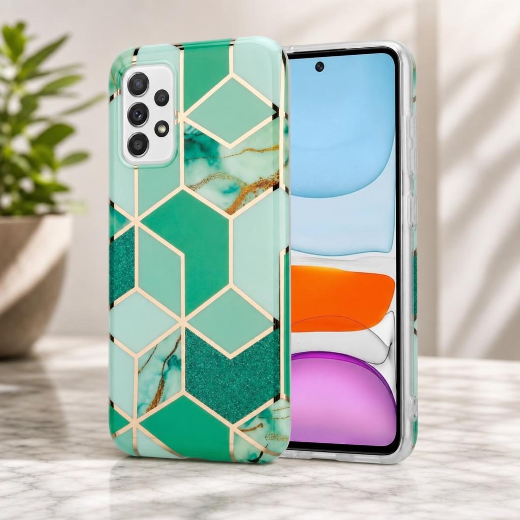 Husa protectie Flippy compatibila cu Samsung Galaxy A32 Soft IMD TPU Marble Geometric Verde