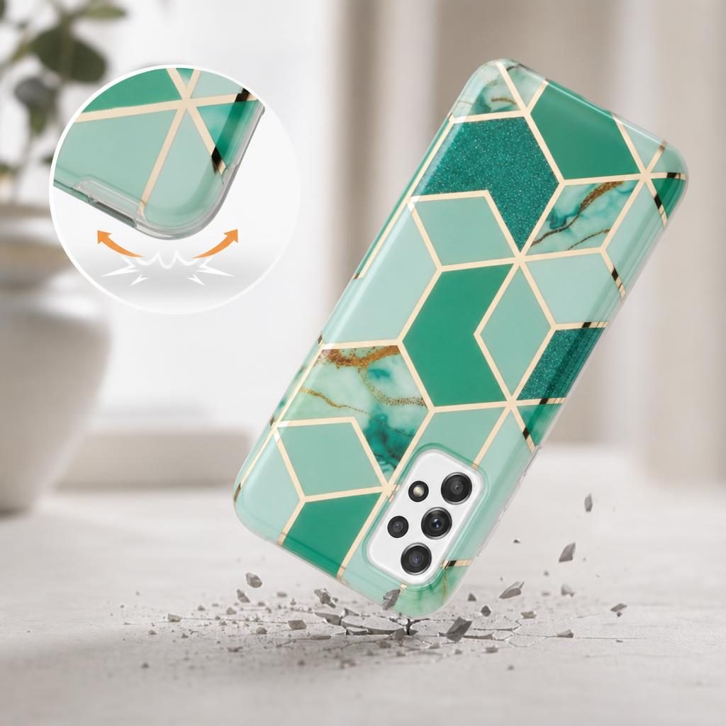Husa protectie Flippy compatibila cu Samsung Galaxy A32 Soft IMD TPU Marble Geometric Verde