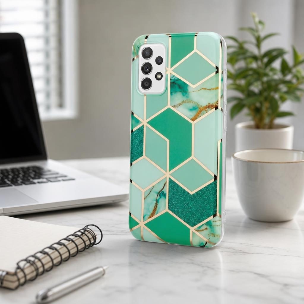 Husa protectie Flippy compatibila cu Samsung Galaxy A32 Soft IMD TPU Marble Geometric Verde