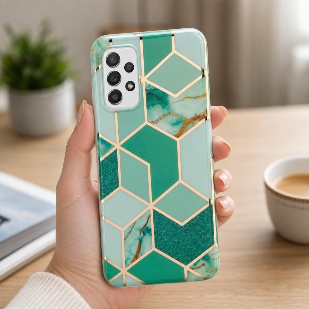 Husa protectie Flippy compatibila cu Samsung Galaxy A72 Soft IMD TPU Marble Geometric Verde