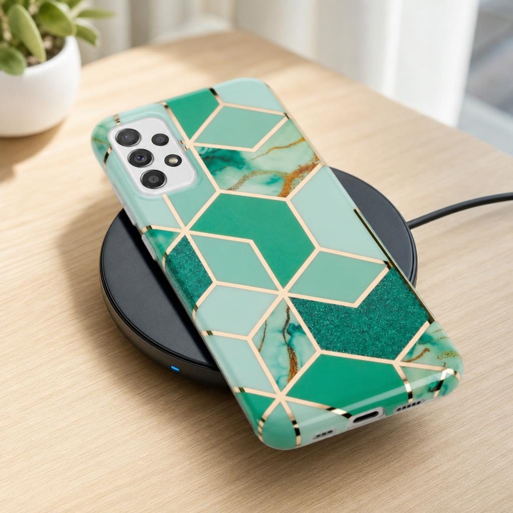 Husa protectie Flippy compatibila cu Samsung Galaxy A72 Soft IMD TPU Marble Geometric Verde
