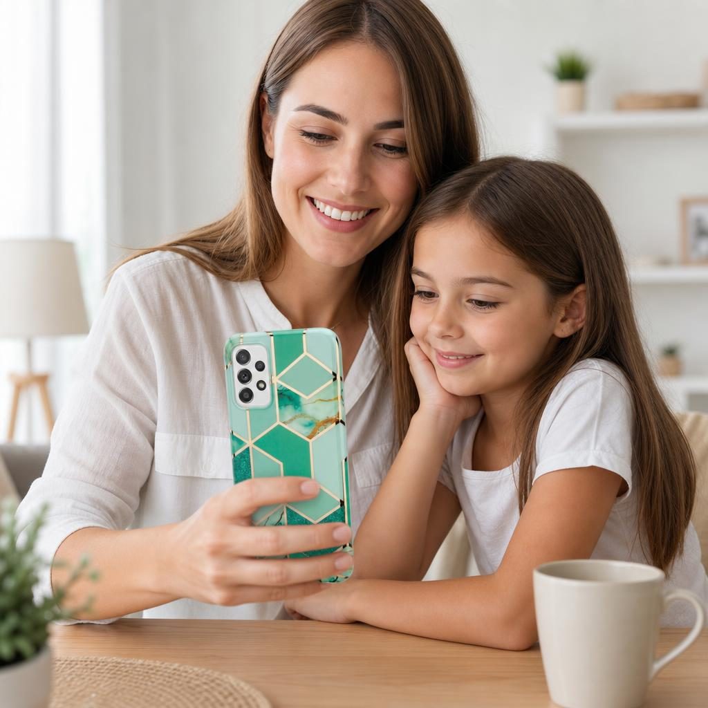 Husa protectie Flippy compatibila cu Samsung Galaxy A72 Soft IMD TPU Marble Geometric Verde