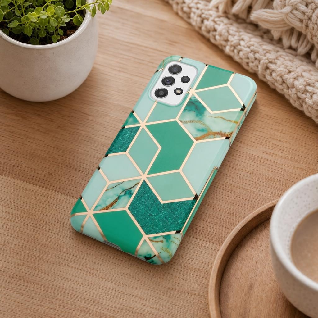 Husa protectie Flippy compatibila cu Samsung Galaxy A72 Soft IMD TPU Marble Geometric Verde