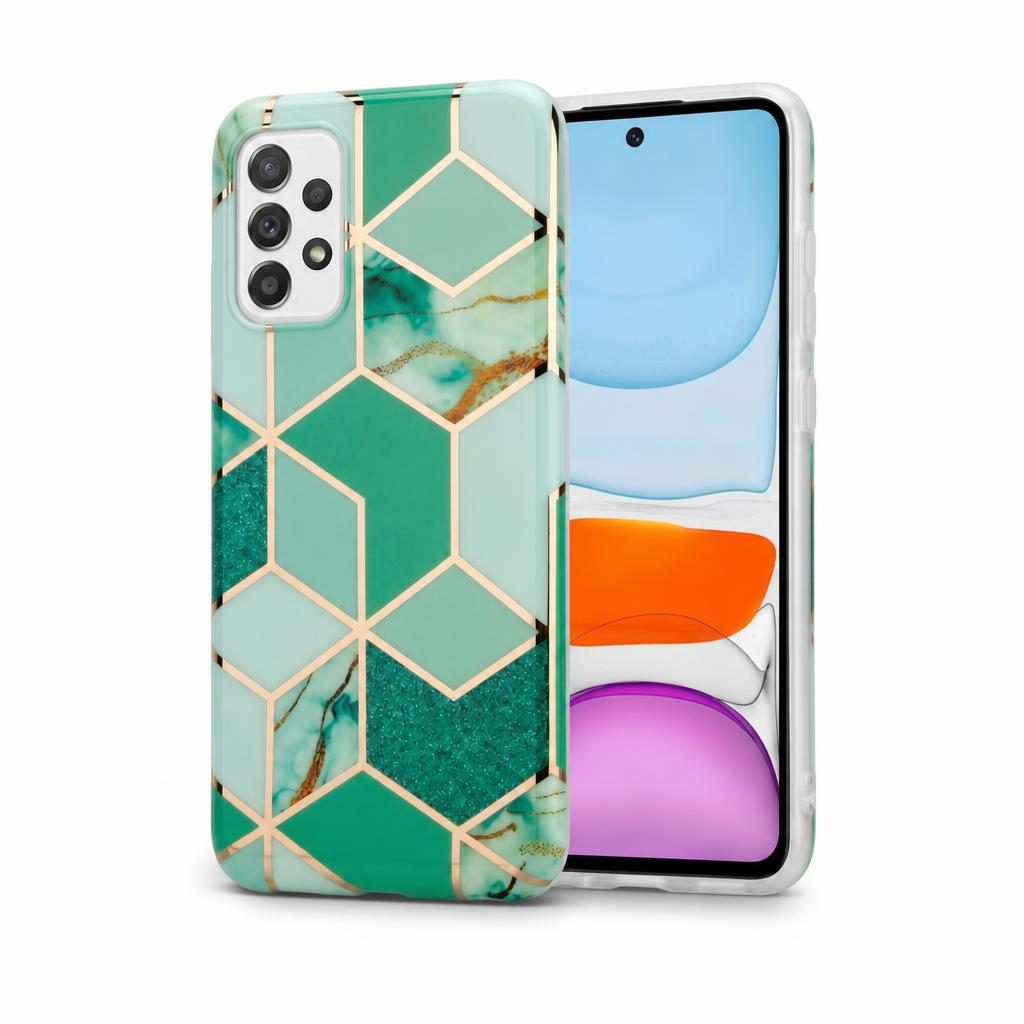 Husa protectie Samsung Galaxy A72, Marble Series, verde/auriu