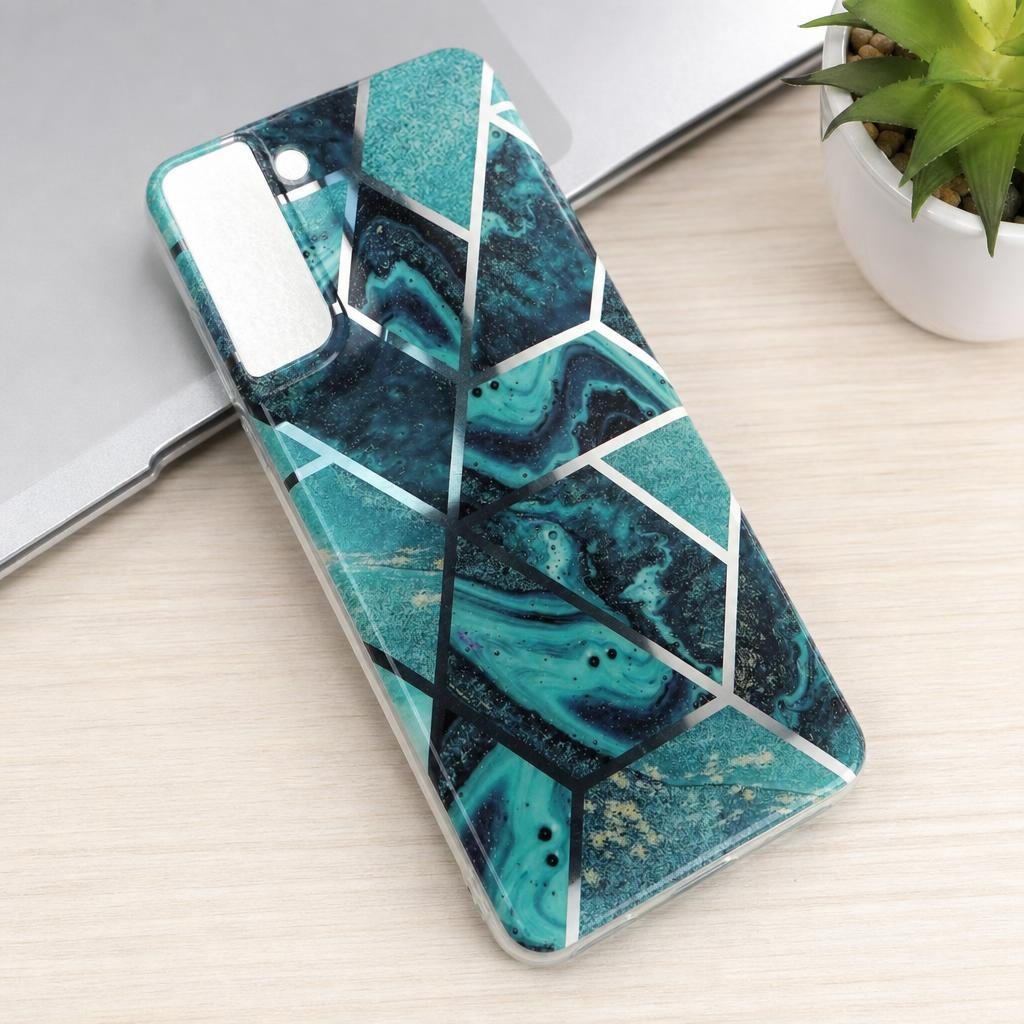 Husa protectie Flippy compatibila cu Samsung Galaxy S21 5G Soft IMD TPU Marble Geometric Albastru