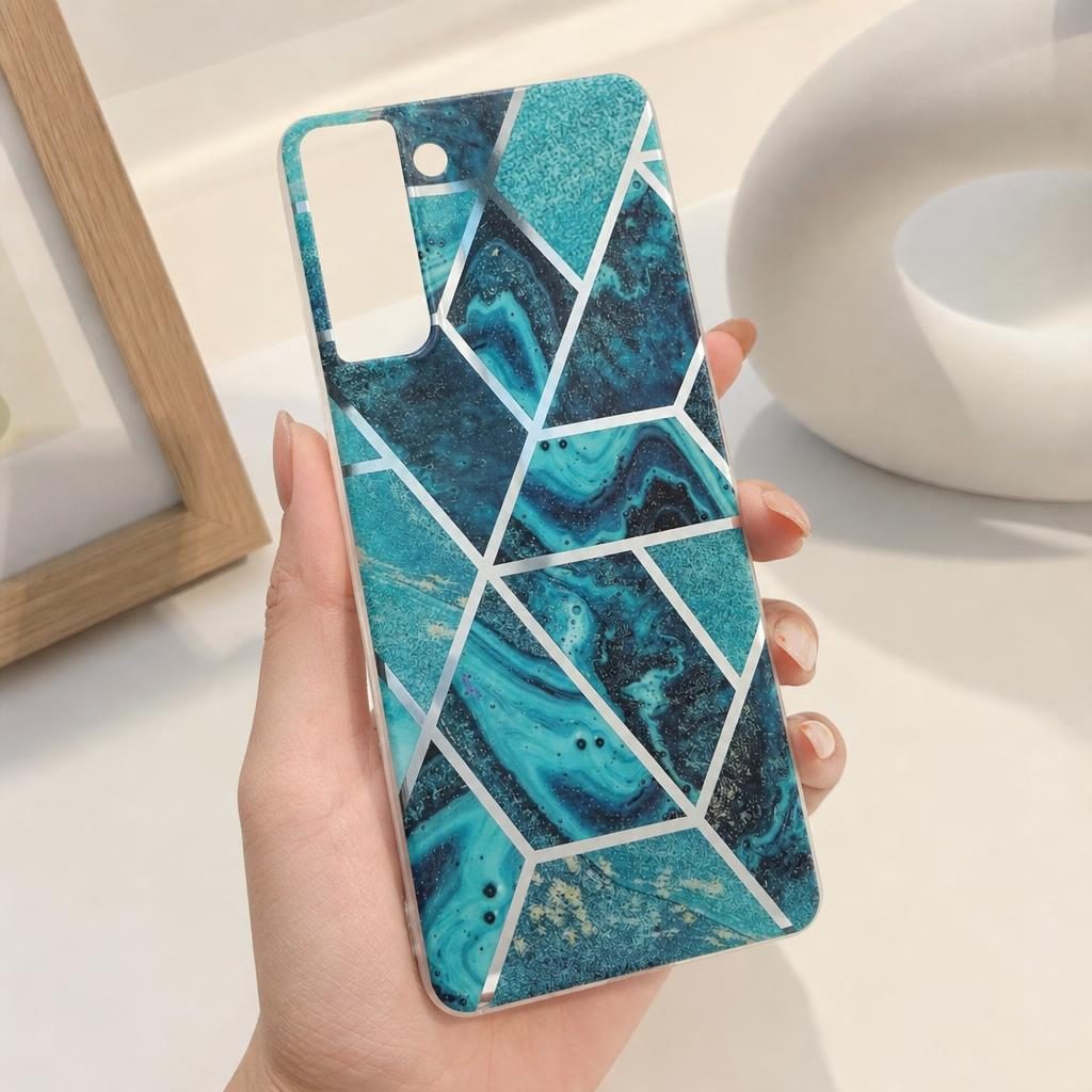 Husa protectie Flippy compatibila cu Samsung Galaxy S21 5G Soft IMD TPU Marble Geometric Albastru
