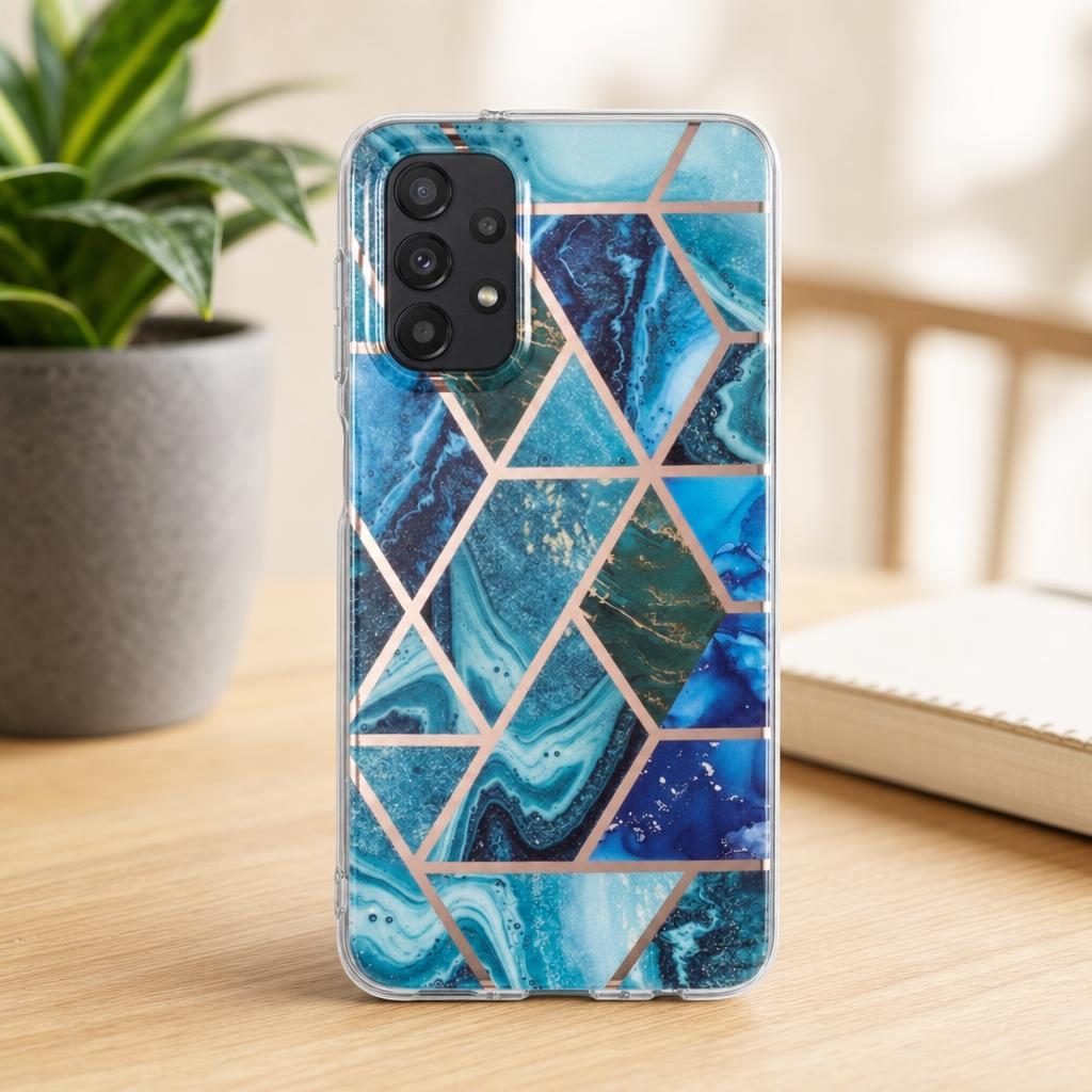 Husa protectie Flippy compatibila cu Samsung Galaxy A32 5G Soft IMD TPU Marble Geometric Albastru