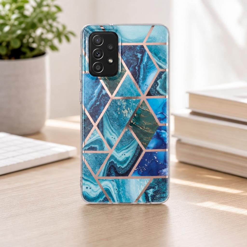 Husa protectie Flippy compatibila cu Samsung Galaxy A72 Soft IMD TPU Marble Geometric Albastru