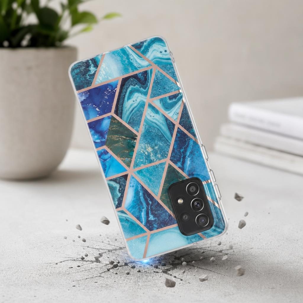 Husa protectie Flippy compatibila cu Samsung Galaxy A72 Soft IMD TPU Marble Geometric Albastru
