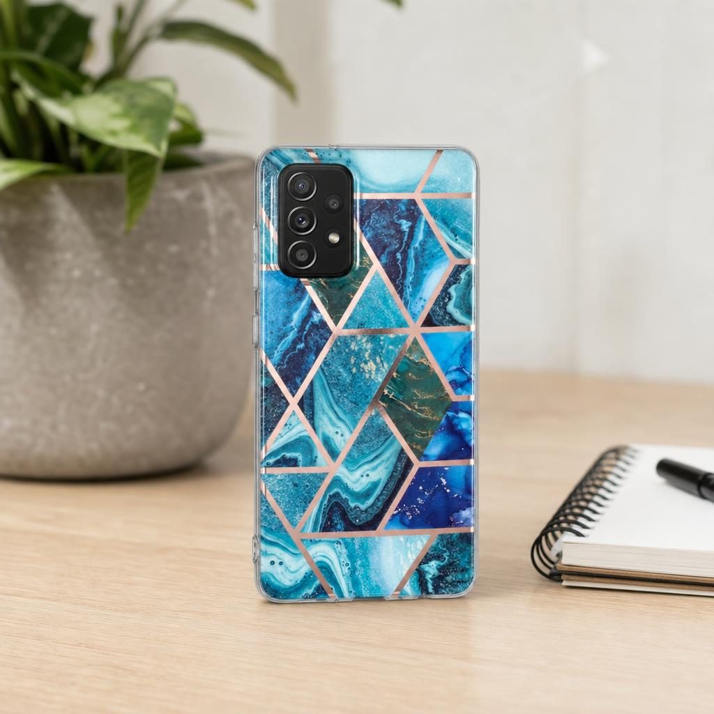 Husa protectie Flippy compatibila cu Samsung Galaxy A72 Soft IMD TPU Marble Geometric Albastru