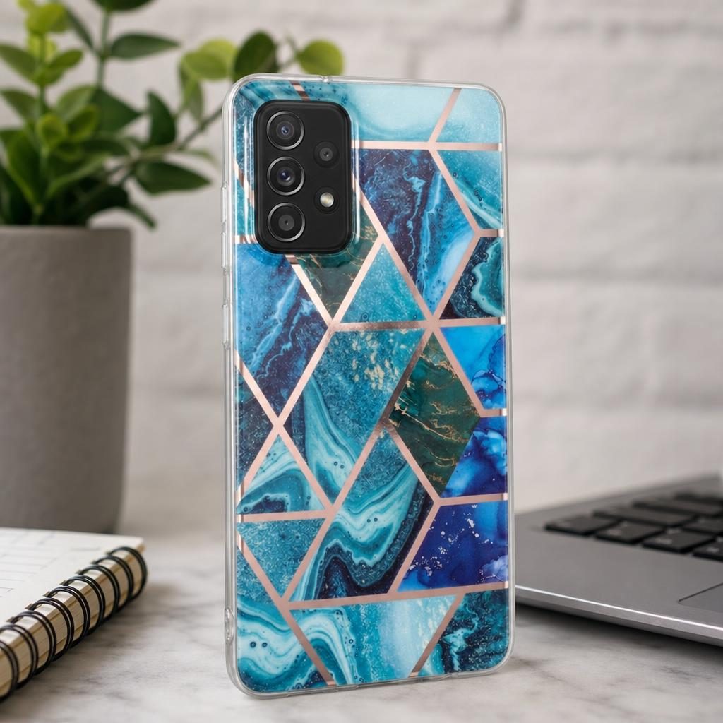 Husa protectie Flippy compatibila cu Samsung Galaxy A72 Soft IMD TPU Marble Geometric Albastru