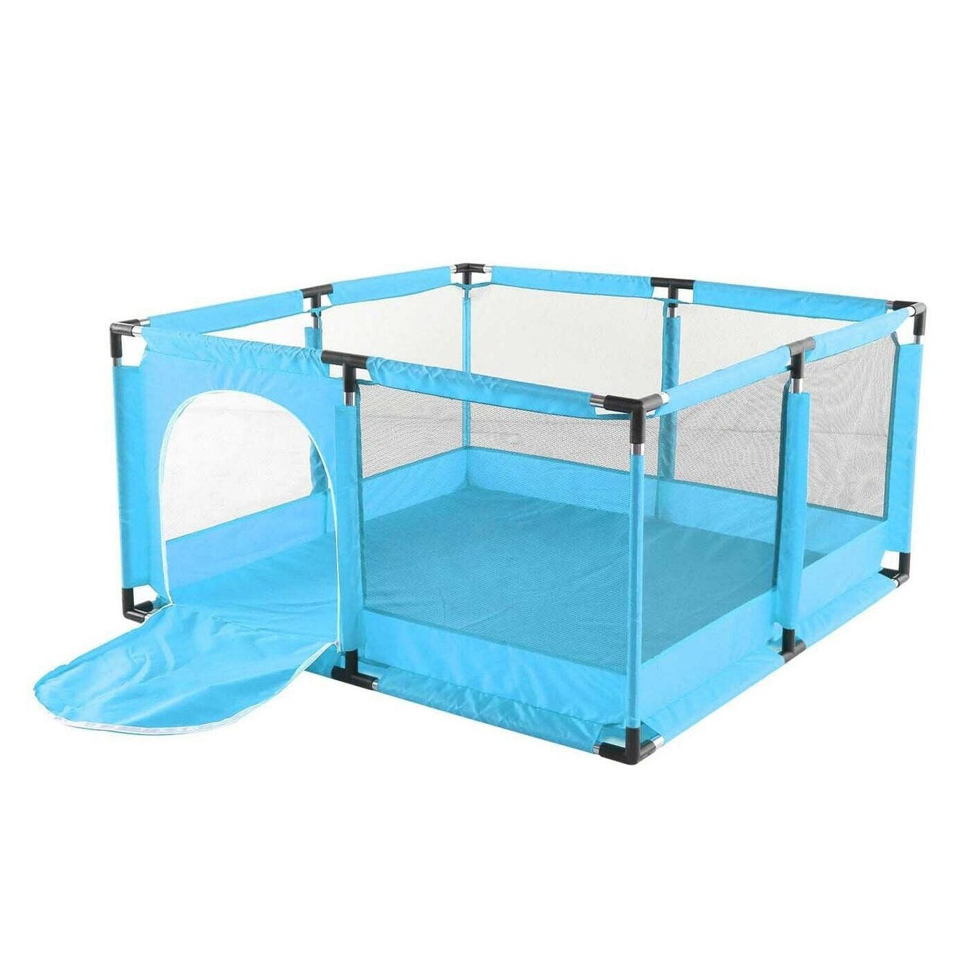 Tarc de Joaca pentru Copii DNT-106, , Model Spatiu Fotbal, 126 x 126 x 65 cm, Structura de Protectie pentru Interior, ABS si Poliester rezistent, Albastru Deschis