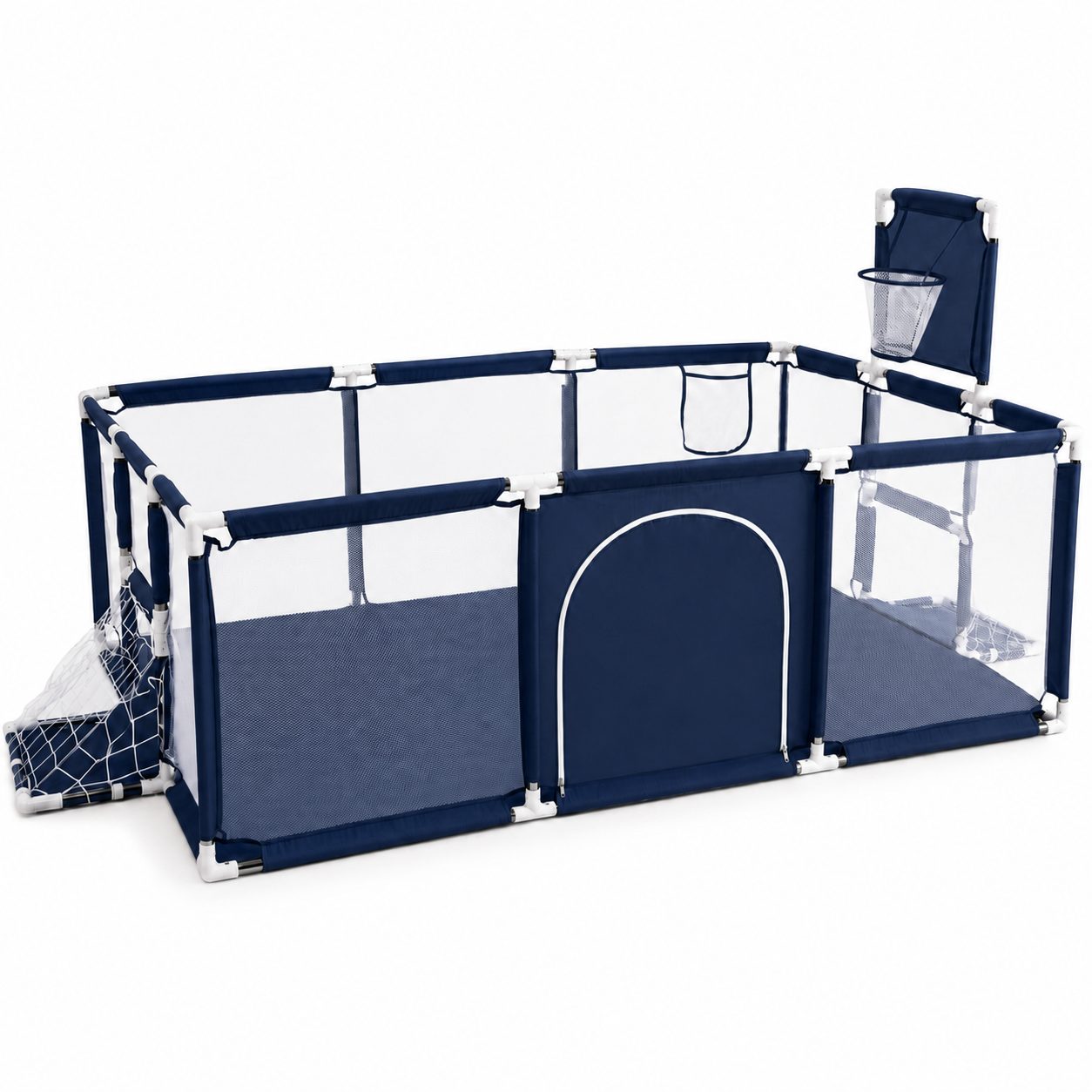 Tarc de Joaca pentru Copii DNT-108, , Model Spatiu Fotbal si Basketball, 230 x 122 x 65 cm, Structura de Protectie pentru Interior, ABS si Poliester rezistent, Albastru marin
