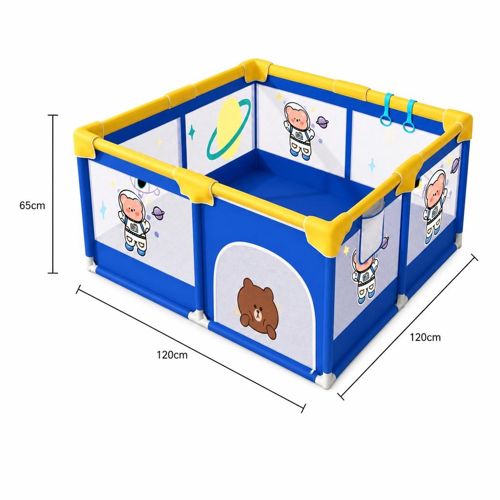 Tarc Spatiu de Joaca pentru Copii DNT-113, , 120 x 120 x 65 cm, Structura de Protectie pentru Interior, ABS si Poliester rezistent, Albastru/Galben 4