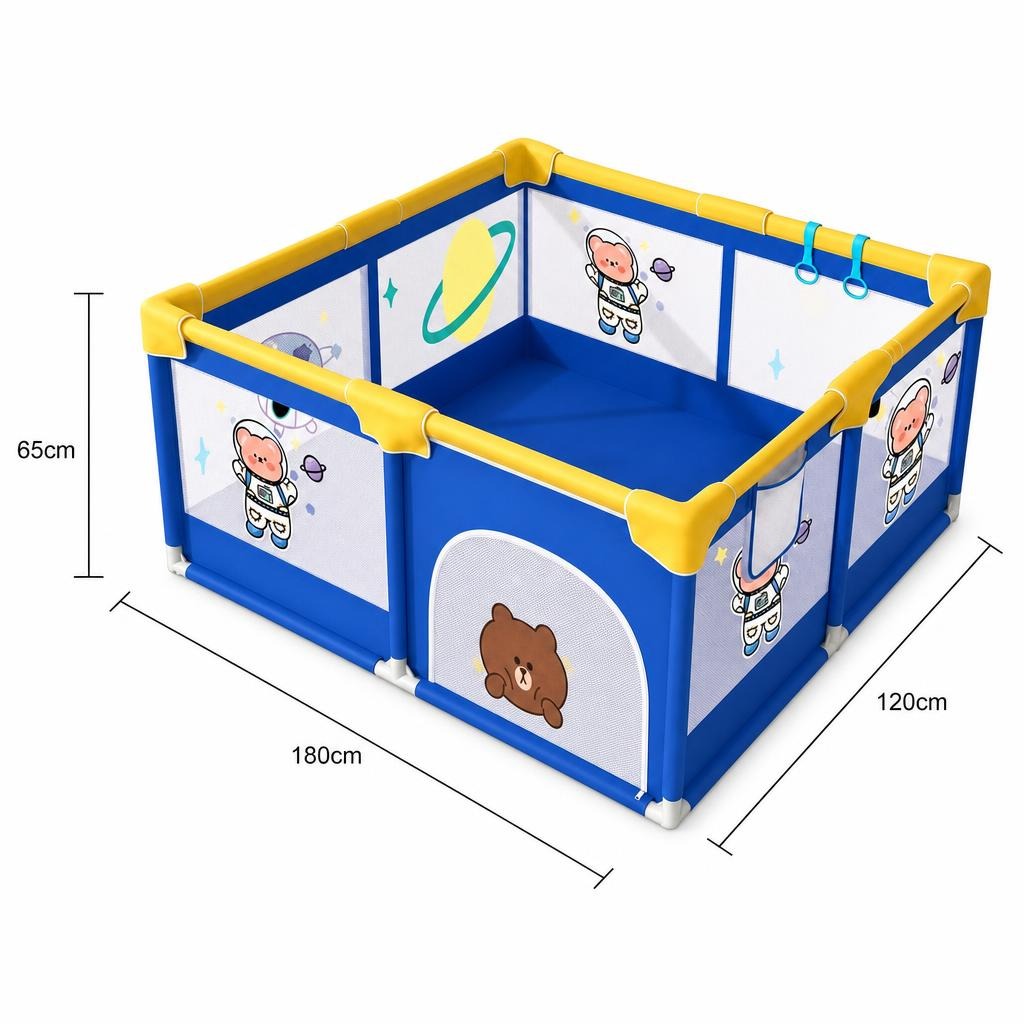 Tarc Spatiu de Joaca pentru Copii DNT-113, , 180 x 120 x 65 cm, Structura de Protectie pentru Interior, ABS si Poliester rezistent, Albastru/Galben 5