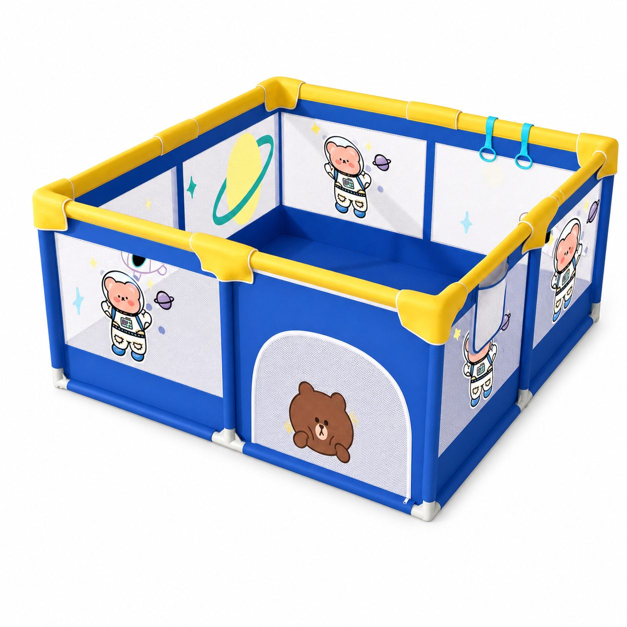 Tarc Spatiu de Joaca pentru Copii DNT-113, , 180 x 150 x 65 cm, Structura de Protectie pentru Interior, ABS si Poliester rezistent, Albastru/Galben